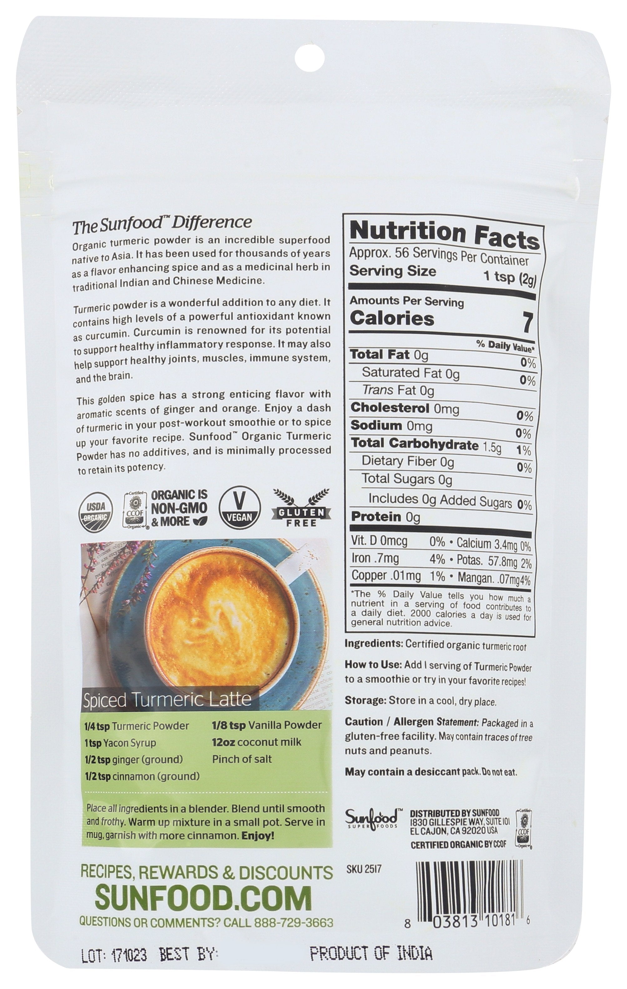 SUNFOOD SUPERFOODS POWDER TURMERIC ORGANIC