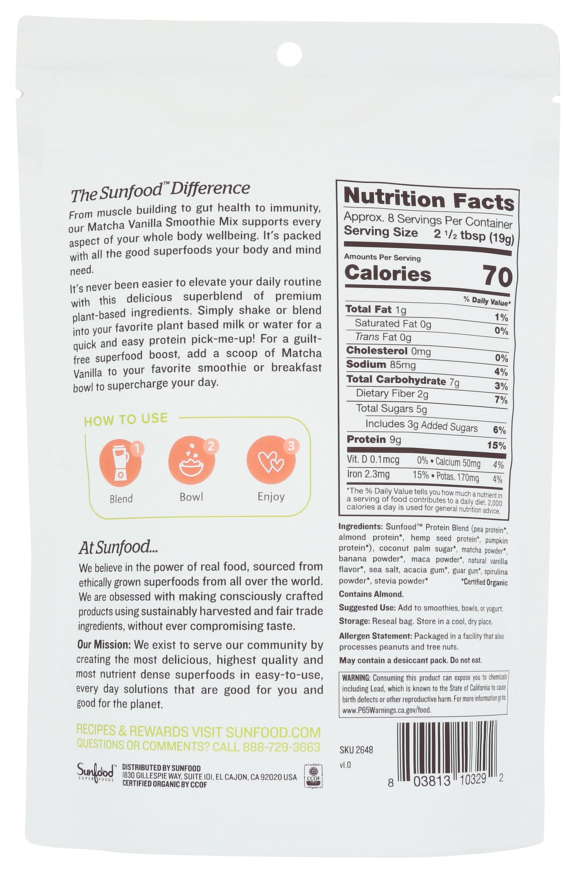 SUNFOOD SUPERFOODS SUPERFOOD MIX MTCHA VNLA