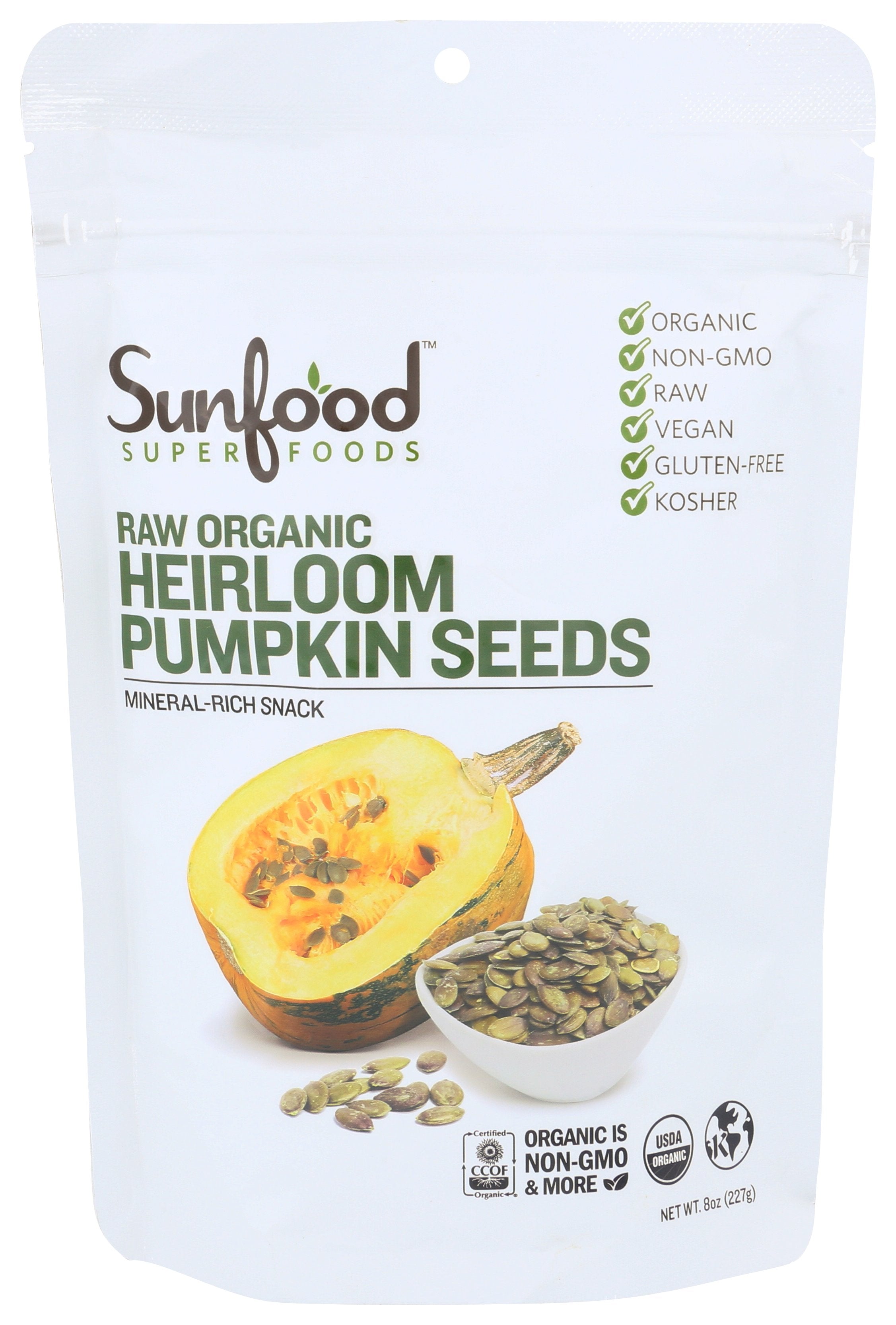 SUNFOOD SUPERFOODS PUMPKIN SEEDS HEIRLOM ORG