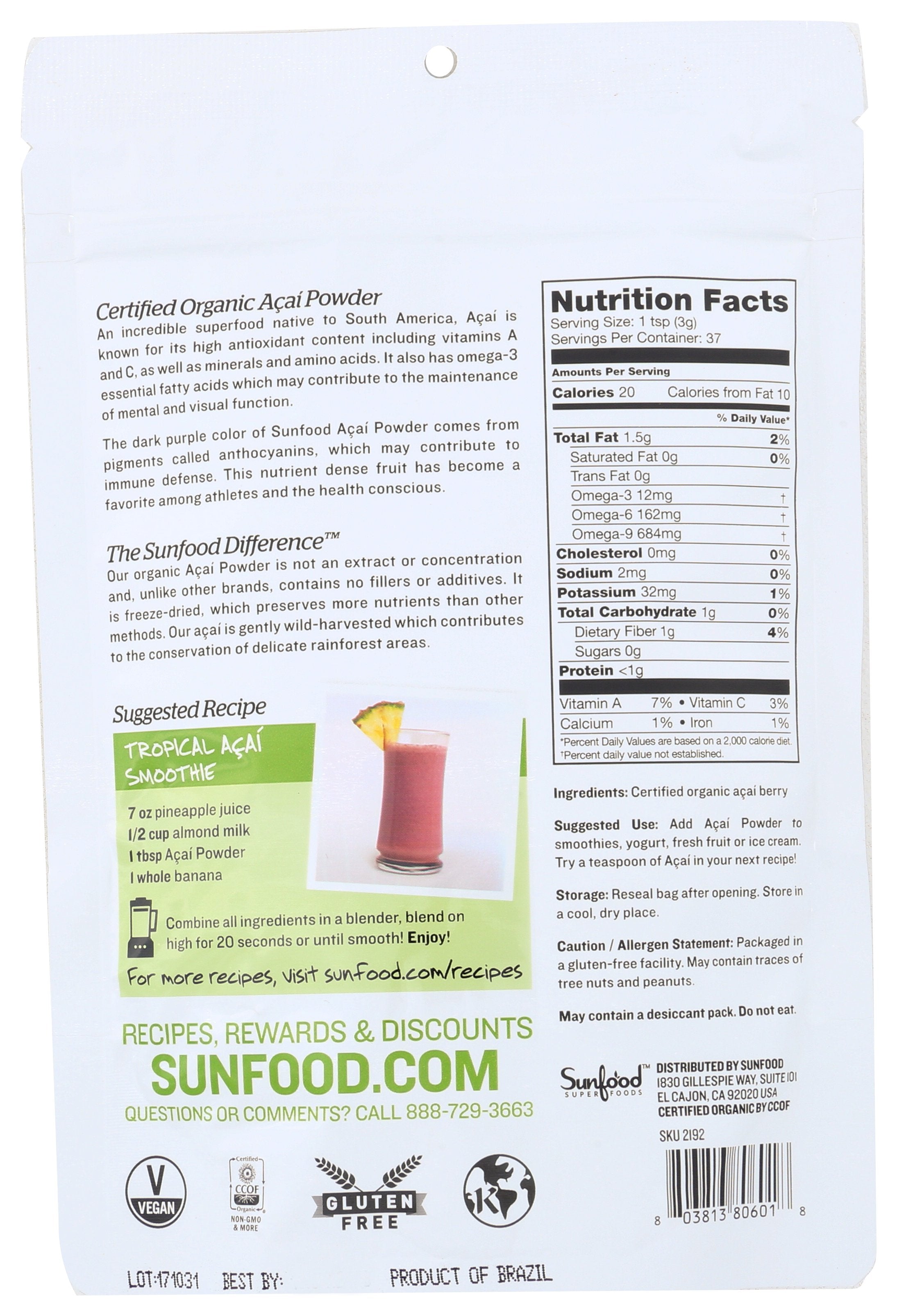 SUNFOOD SUPERFOODS ACAI POWDER ORGANIC