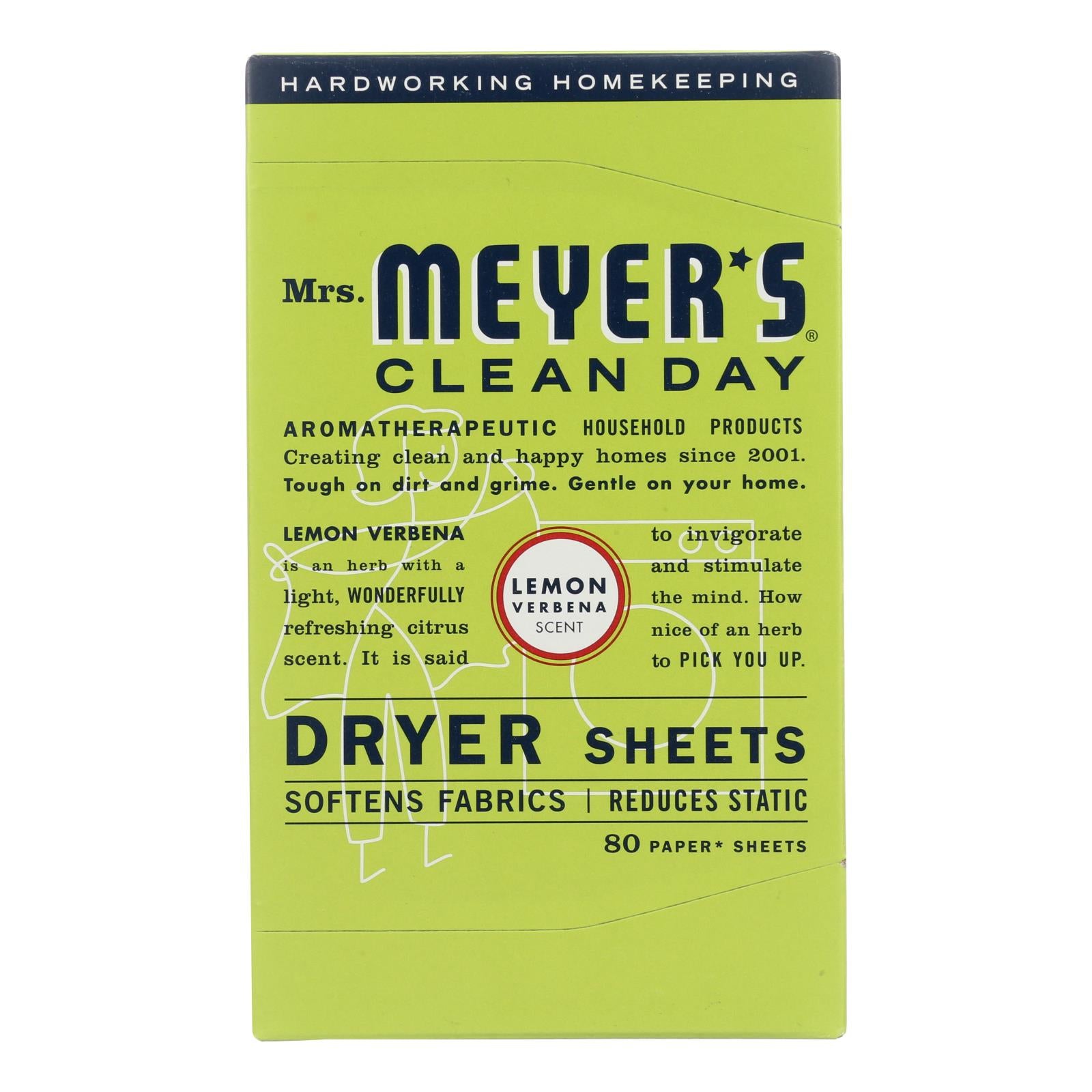 Mrs. Meyer's Clean Day - Dryer Sheets - Lemon Verbena - Case of 12 - 80 Sheets