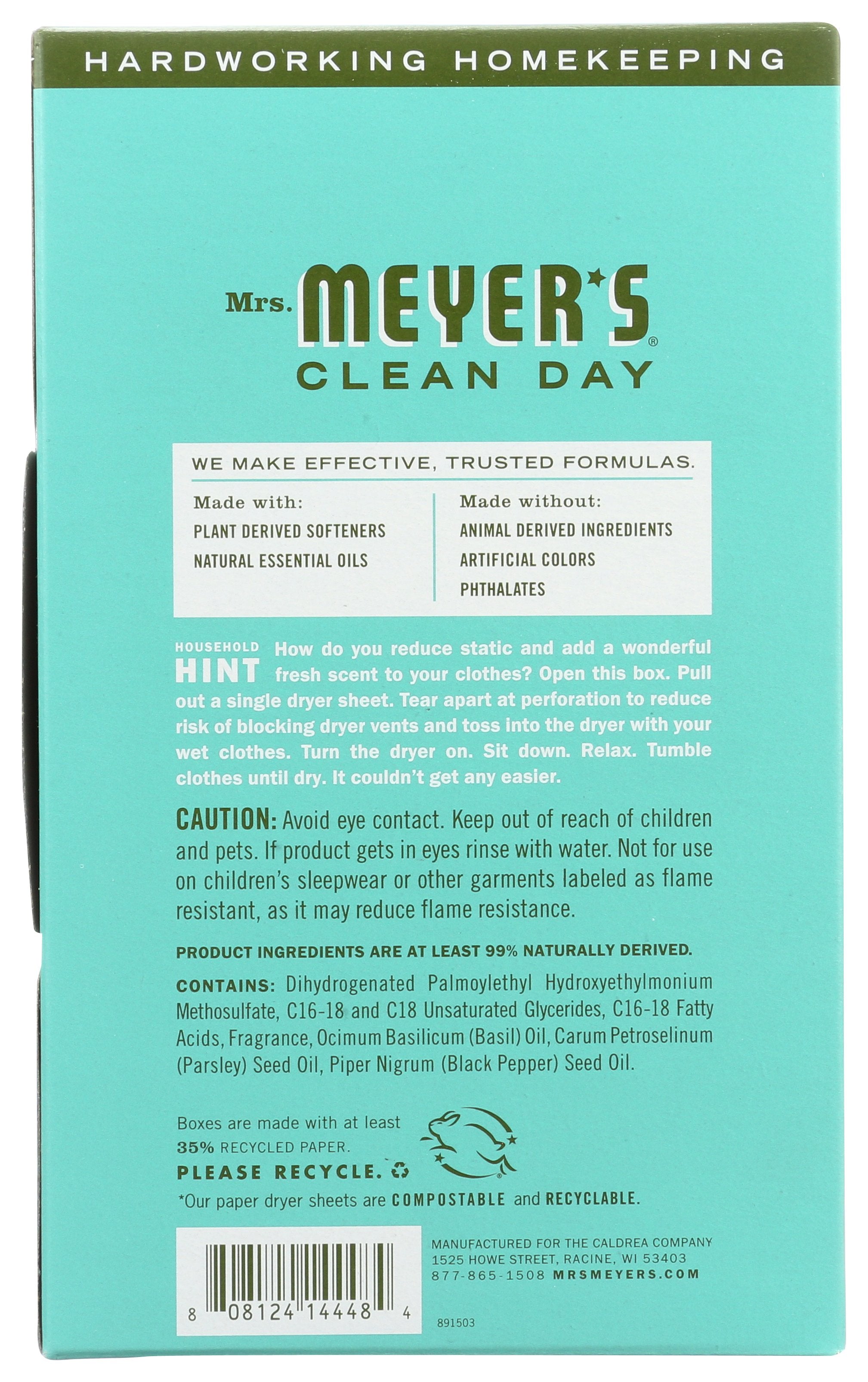 MRS MEYERS CLEAN DAY DRYER SHEET BASIL - Case of 6