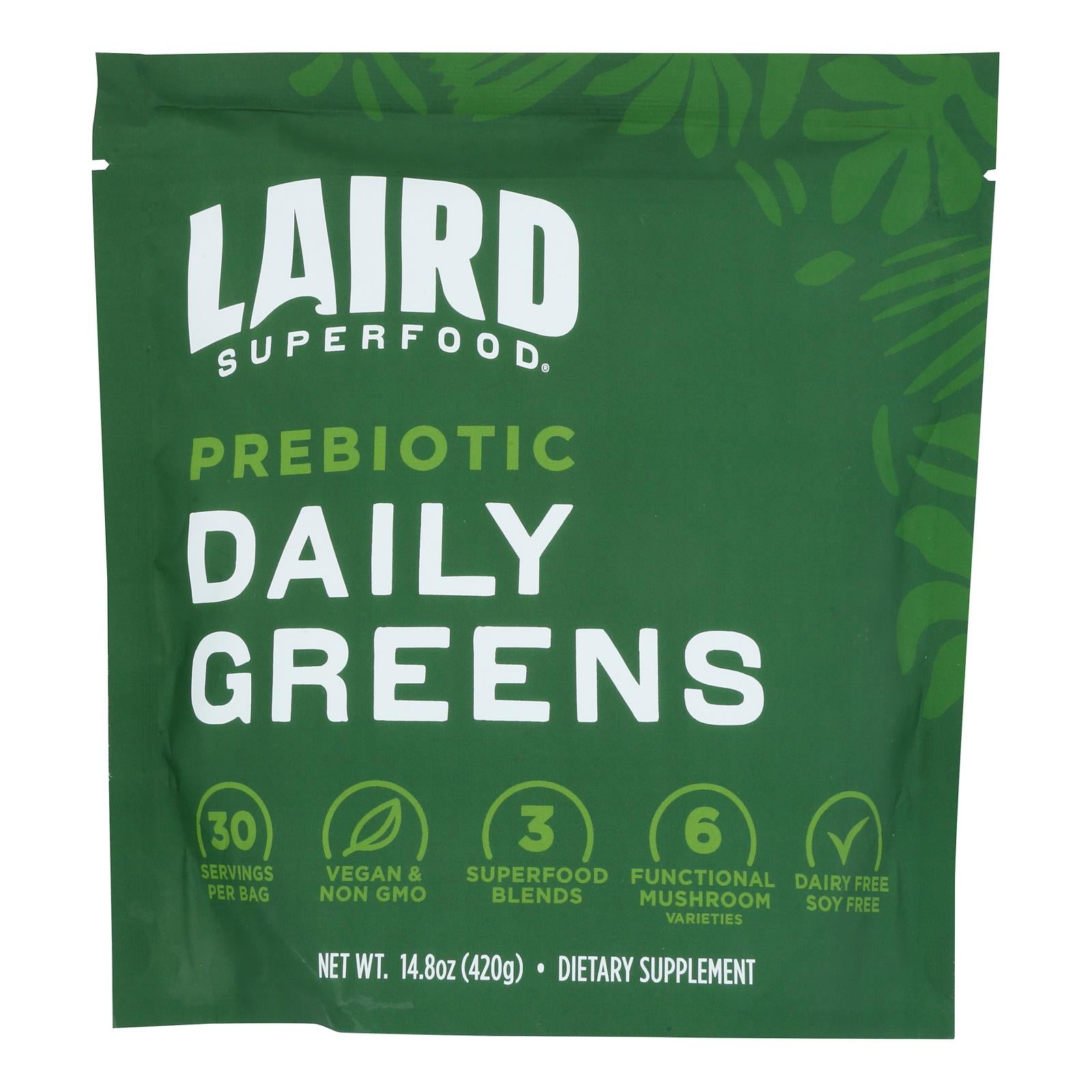 Laird Superfood - Daily Greens Organic Prebiotic - Each of 6-14.8 Ounces