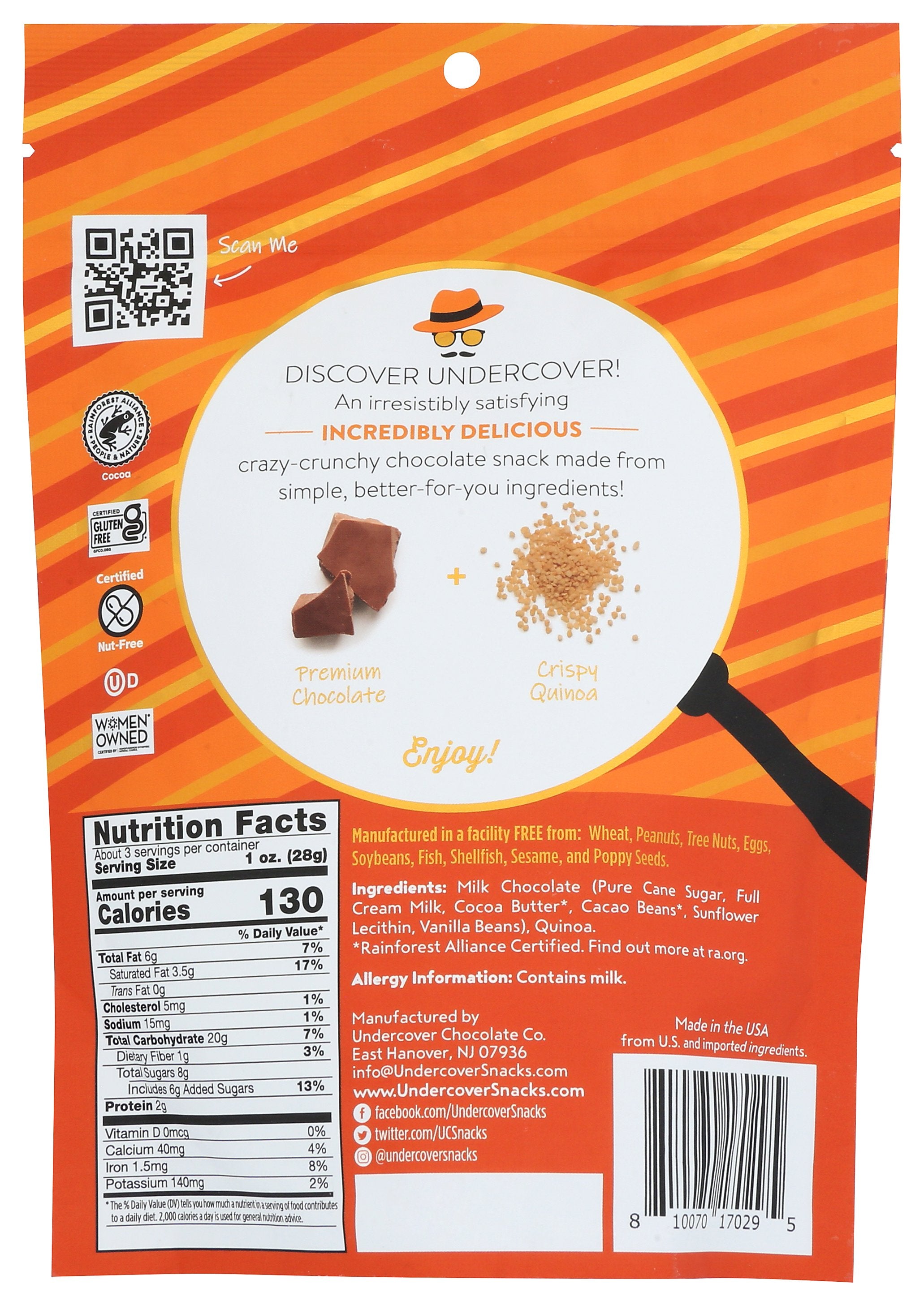 UNDERCOVER QUINOA BITES QUINOA MLK CHOC - Case of 12 [CHOCOLATE QUINOA CRISP - 3 OZ]