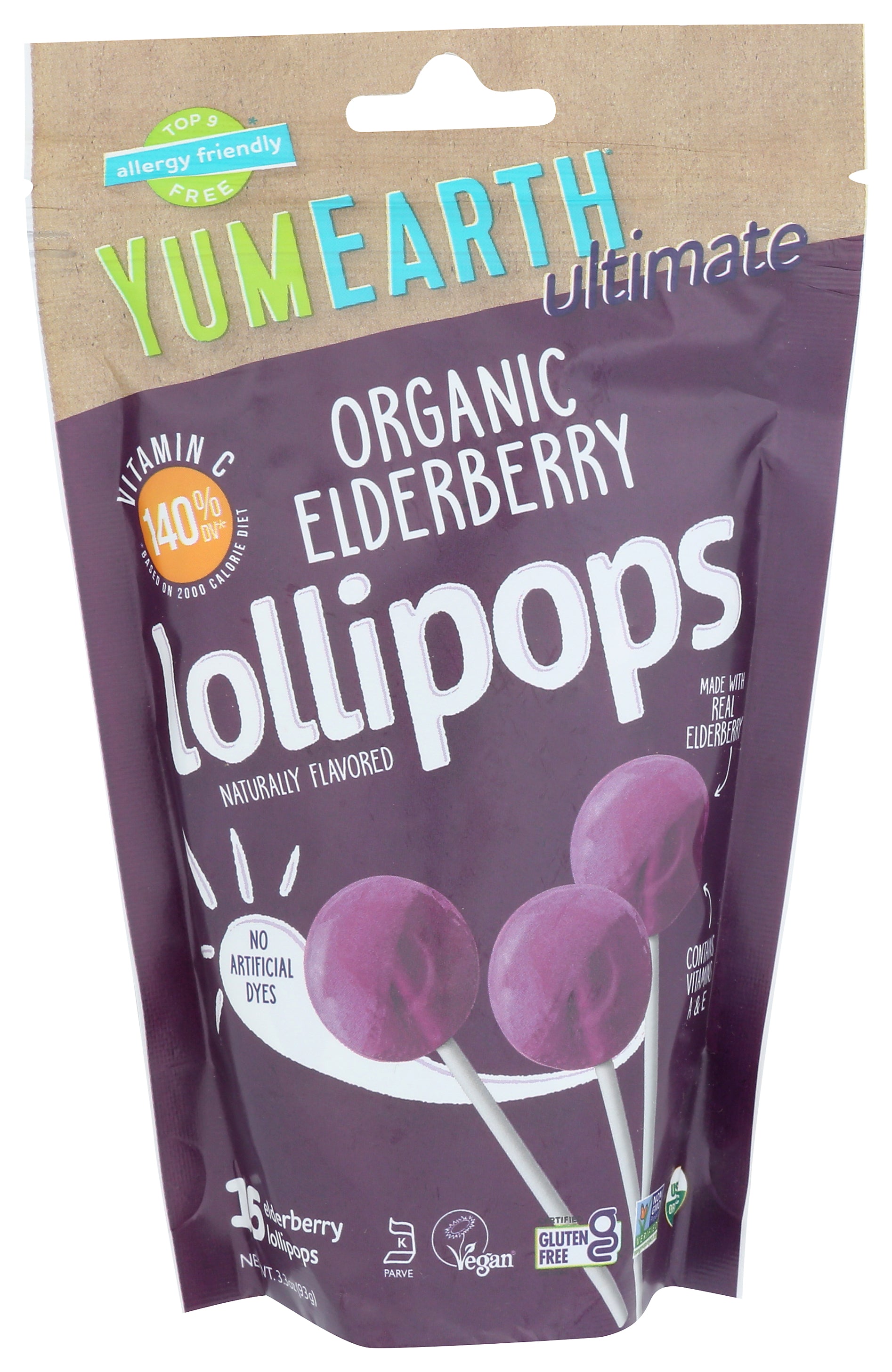 YumEarth Lollipop Elderberry Organic - Case of 6 - 3.3 oz