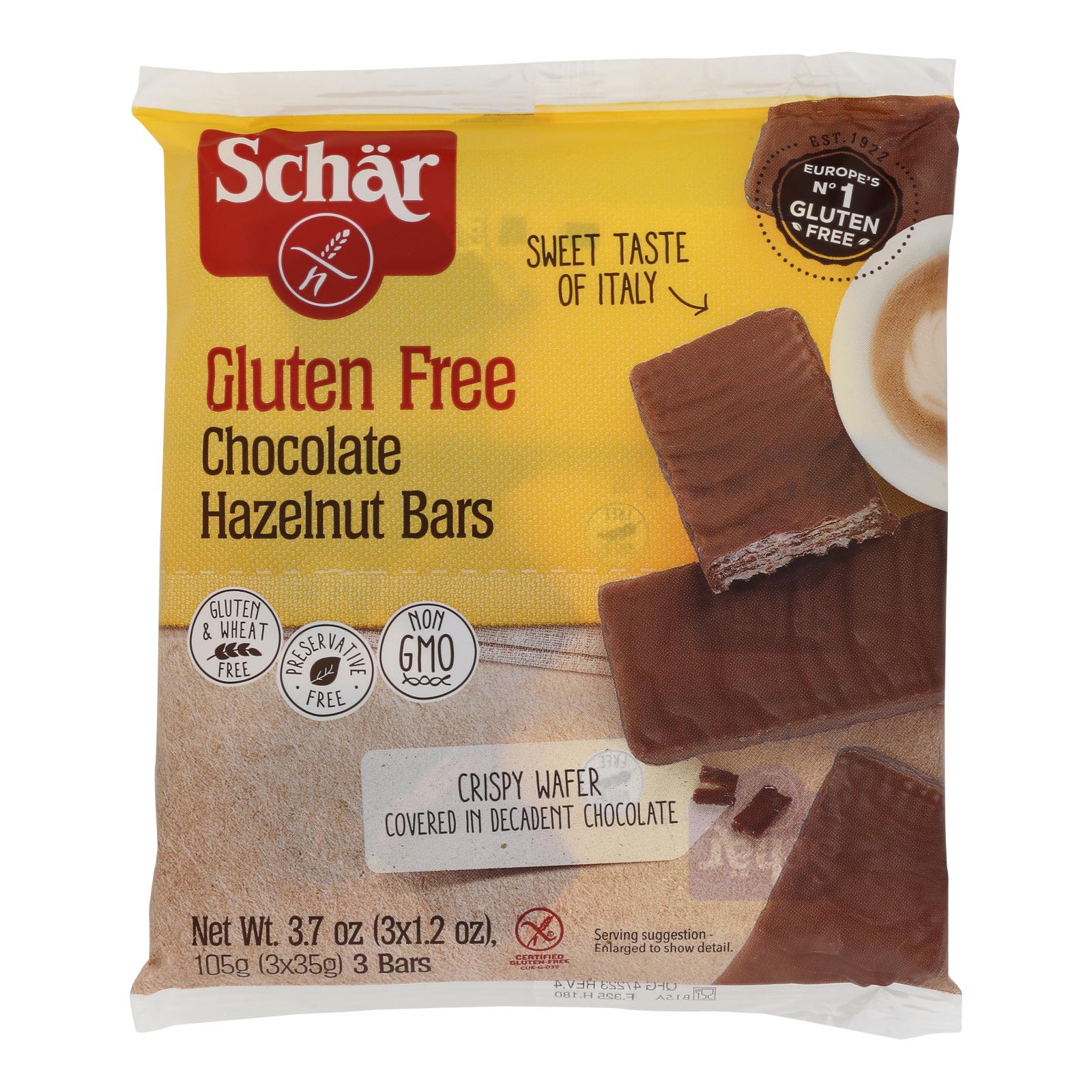 Schar Chocolate Hazelnut Bars Gluten Free - Case of 12 - 3.7 oz.