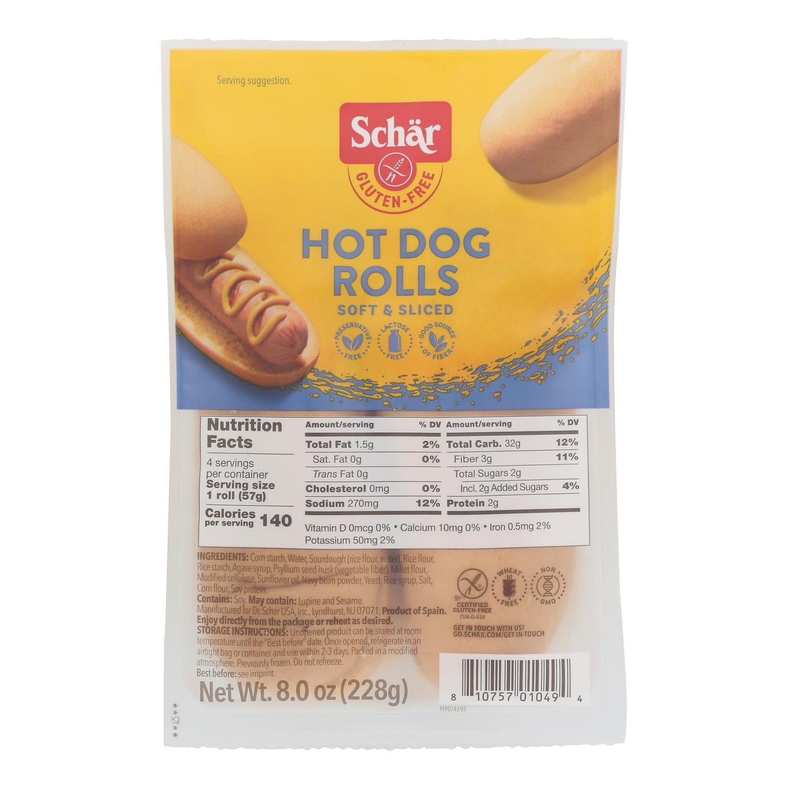 Schar - Rolls Hot Dog Gluten Free - Case Of 4-8 Oz