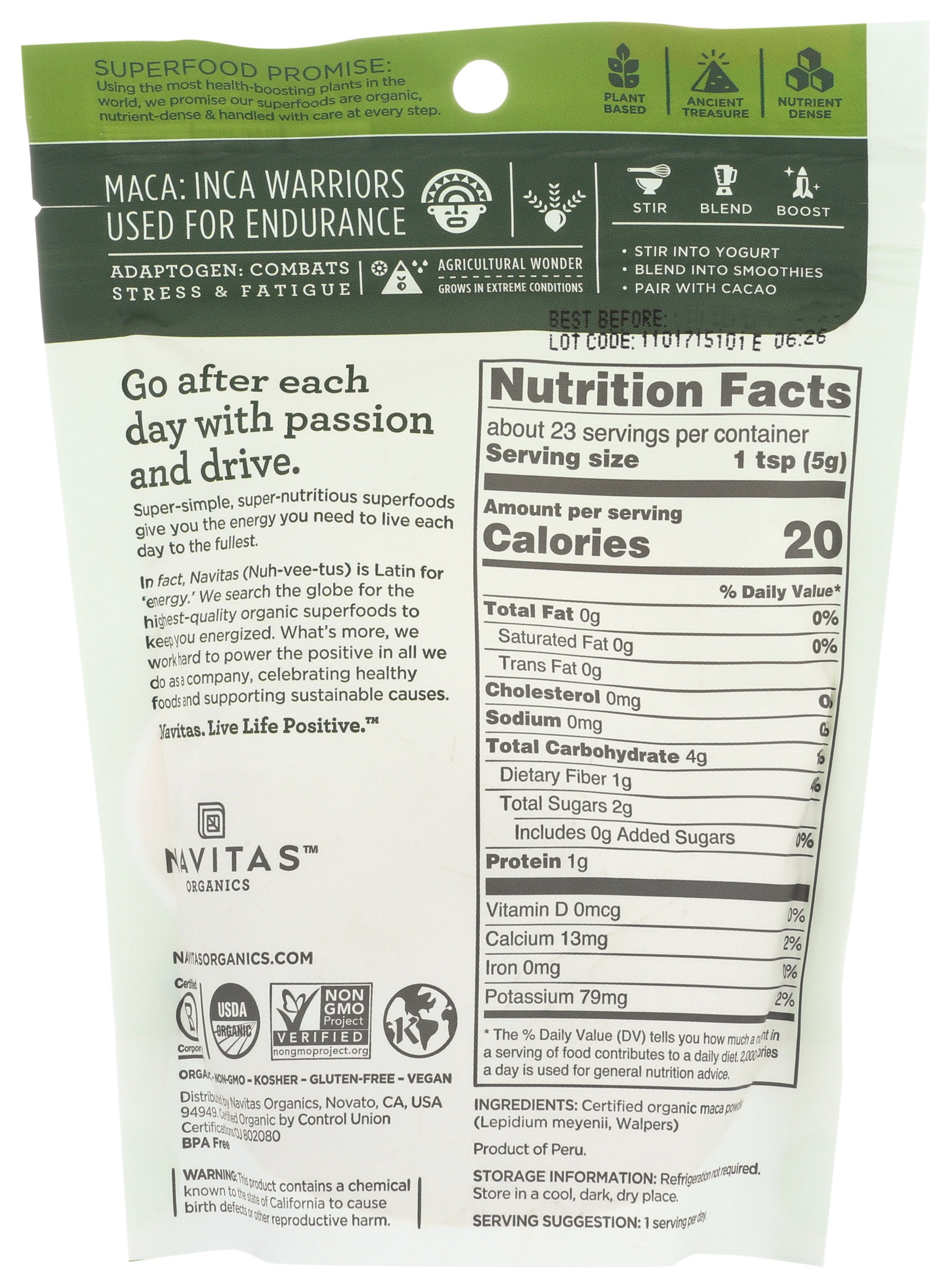 NAVITAS MACA POWDER ORG [MACA POWDER - 4 OZ]