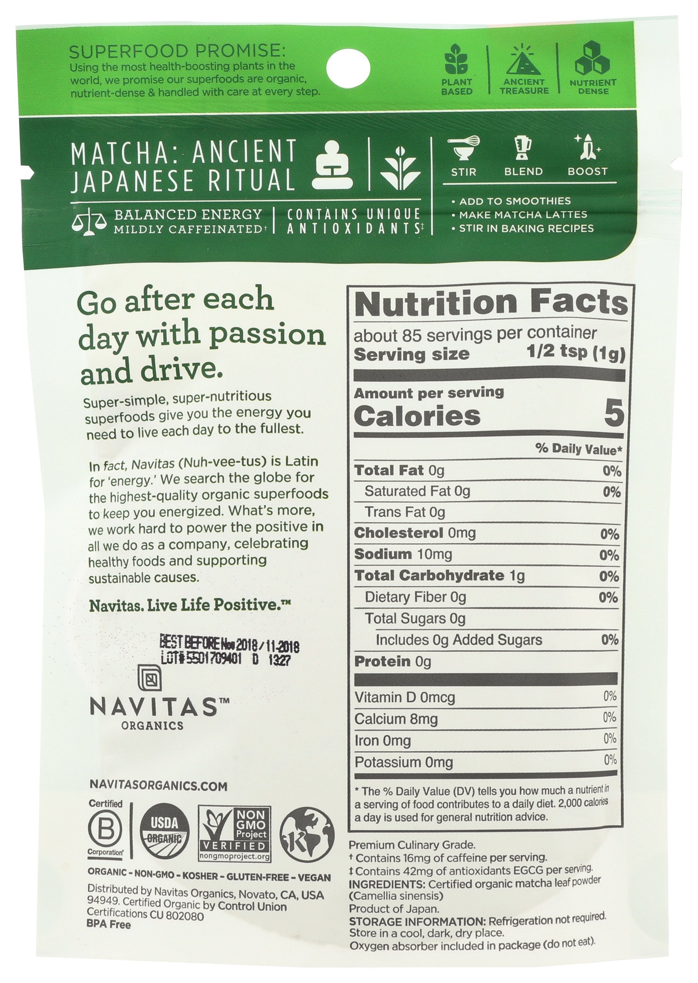 NAVITAS MATCHA POWDER ORG