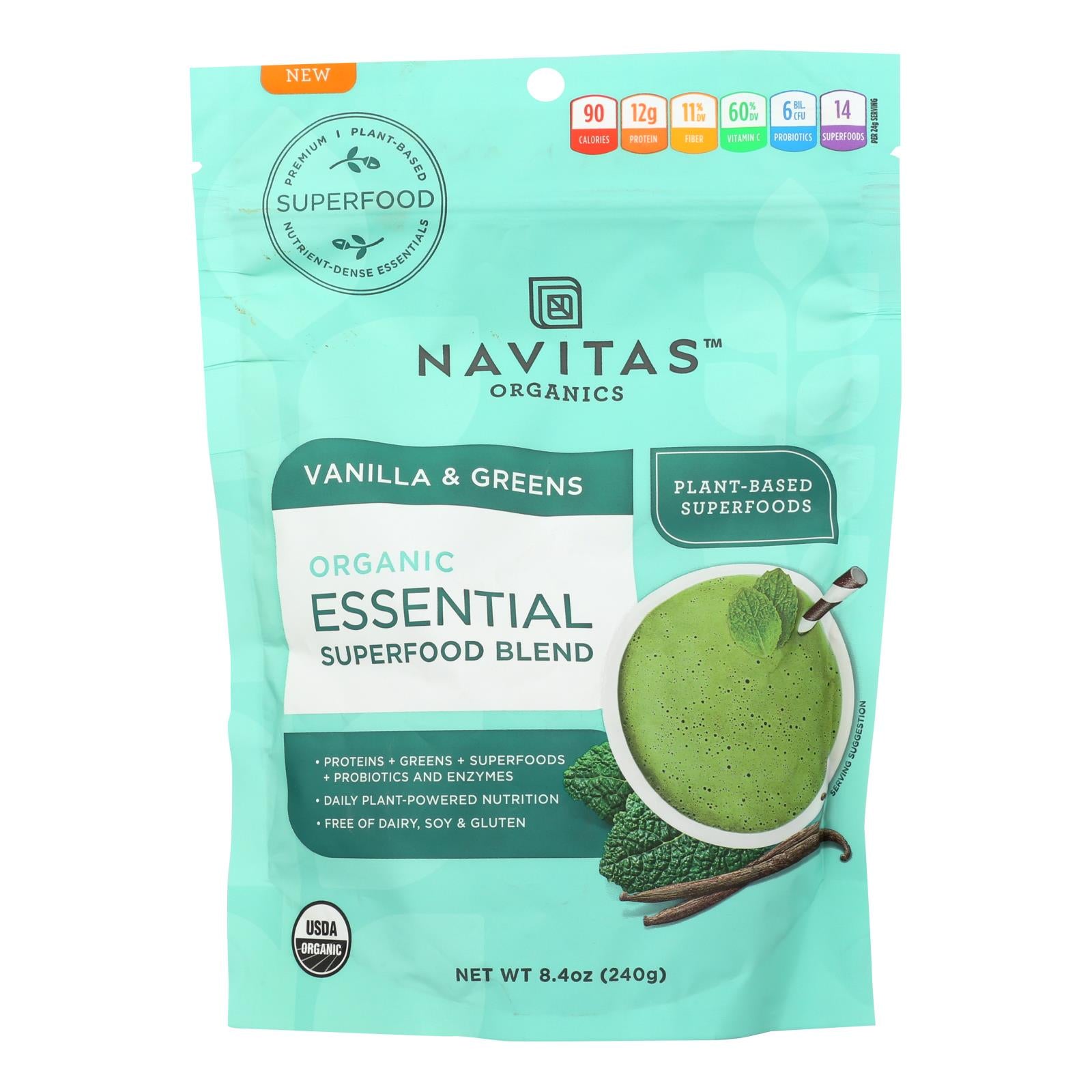 Navitas Organics Vanilla & Greens Essential Blend  - Case of 6 - 8.4 OZ