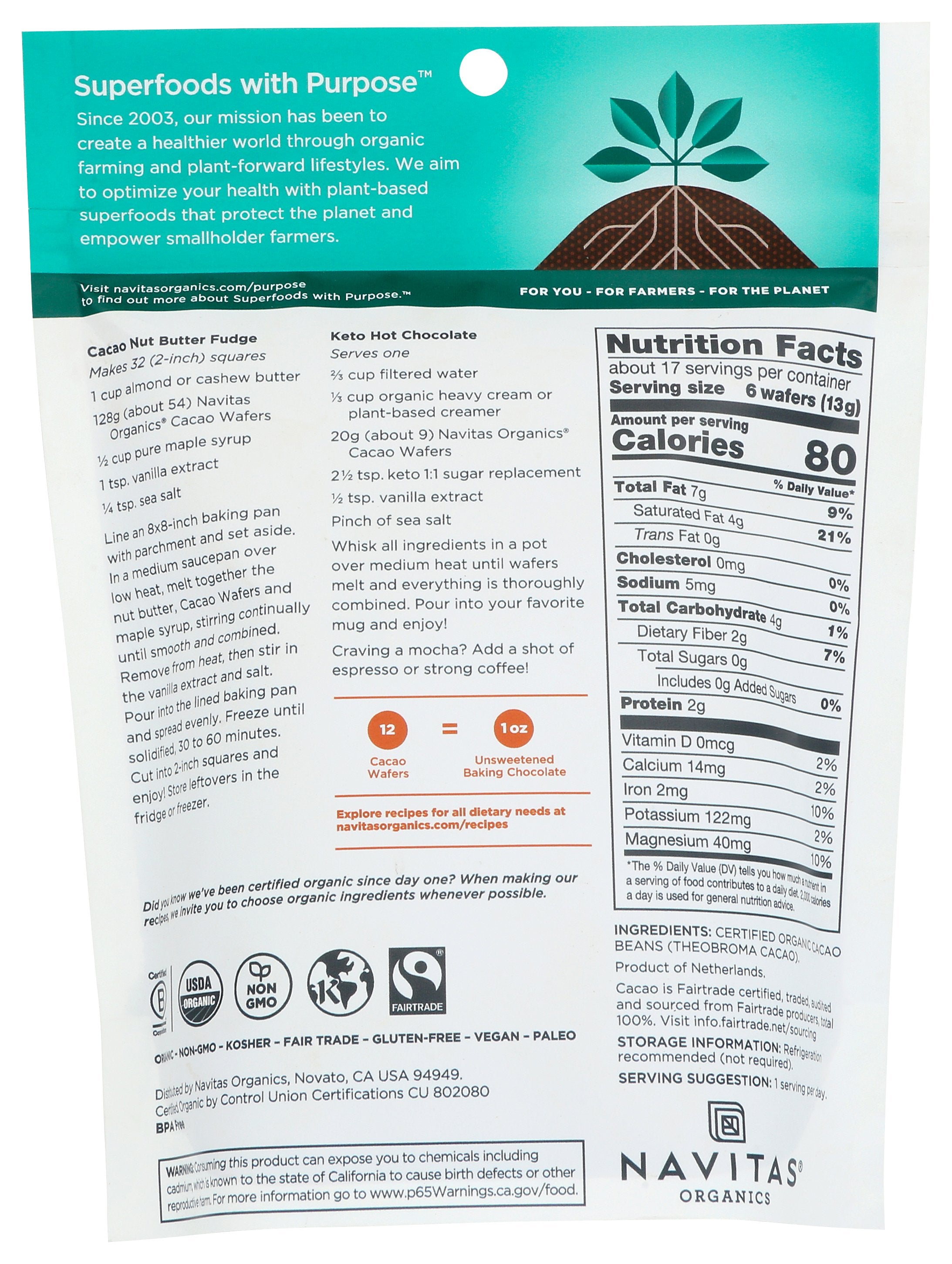 NAVITAS WAFERS CACAO ORG - Case of 6