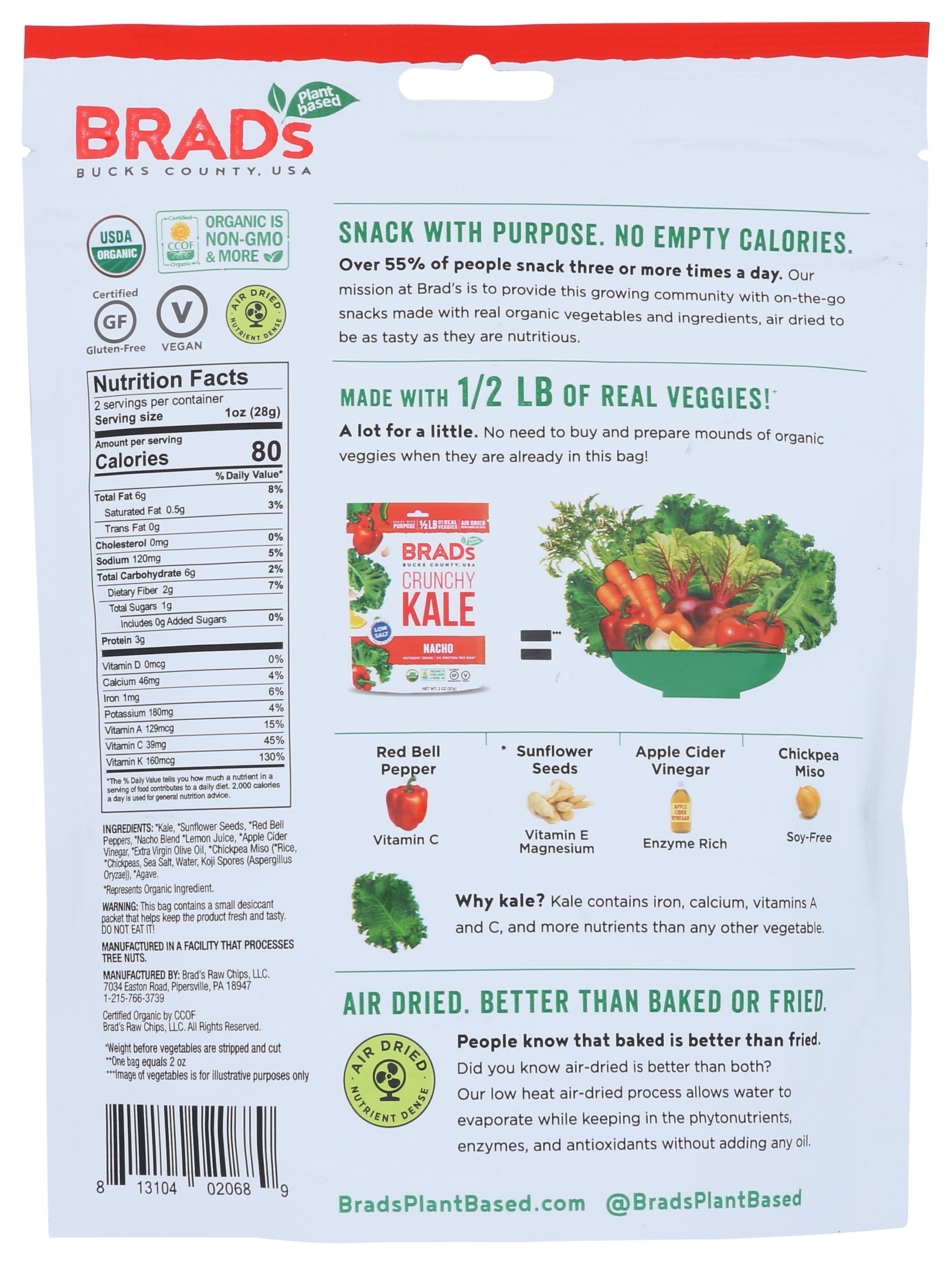 BRADS PLANT BASED KALE NACHO CRNCHY - Case of 12