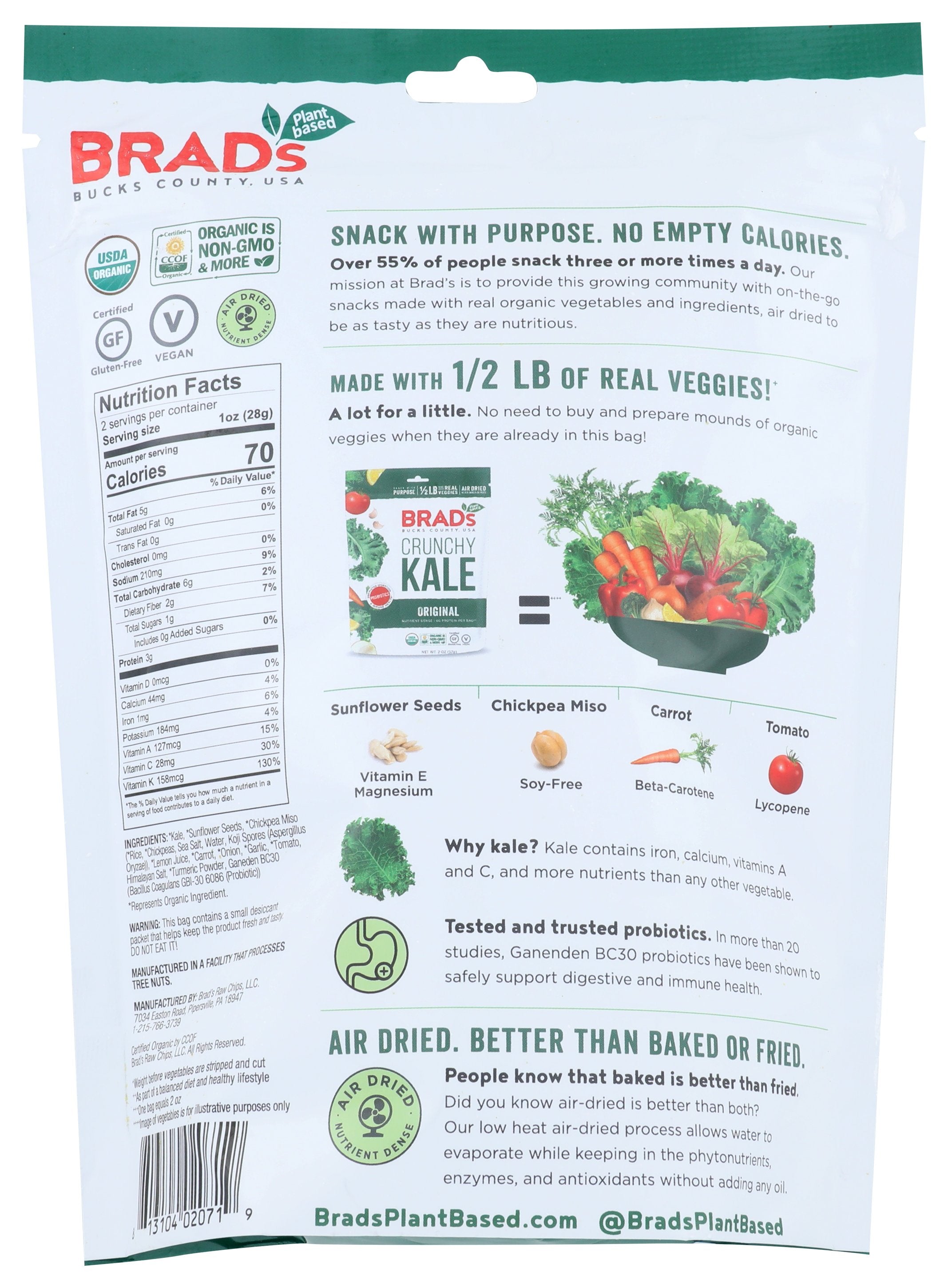 BRADS PLANT BASED KALE CRUNCHY W PRO ORG - Case of 12