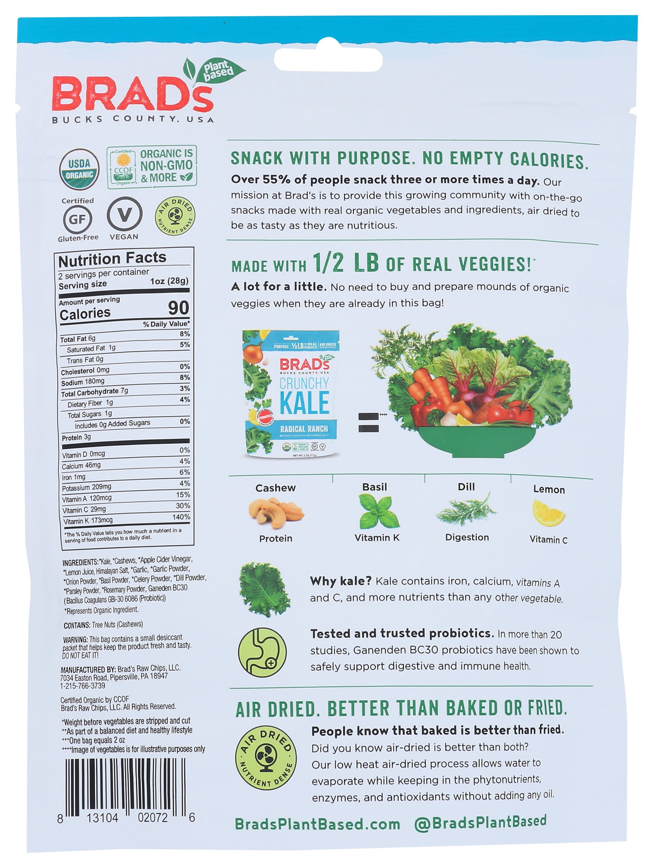 BRADS PLANT BASED KALE CRUNCHY RANCH W PRO - Case of 12