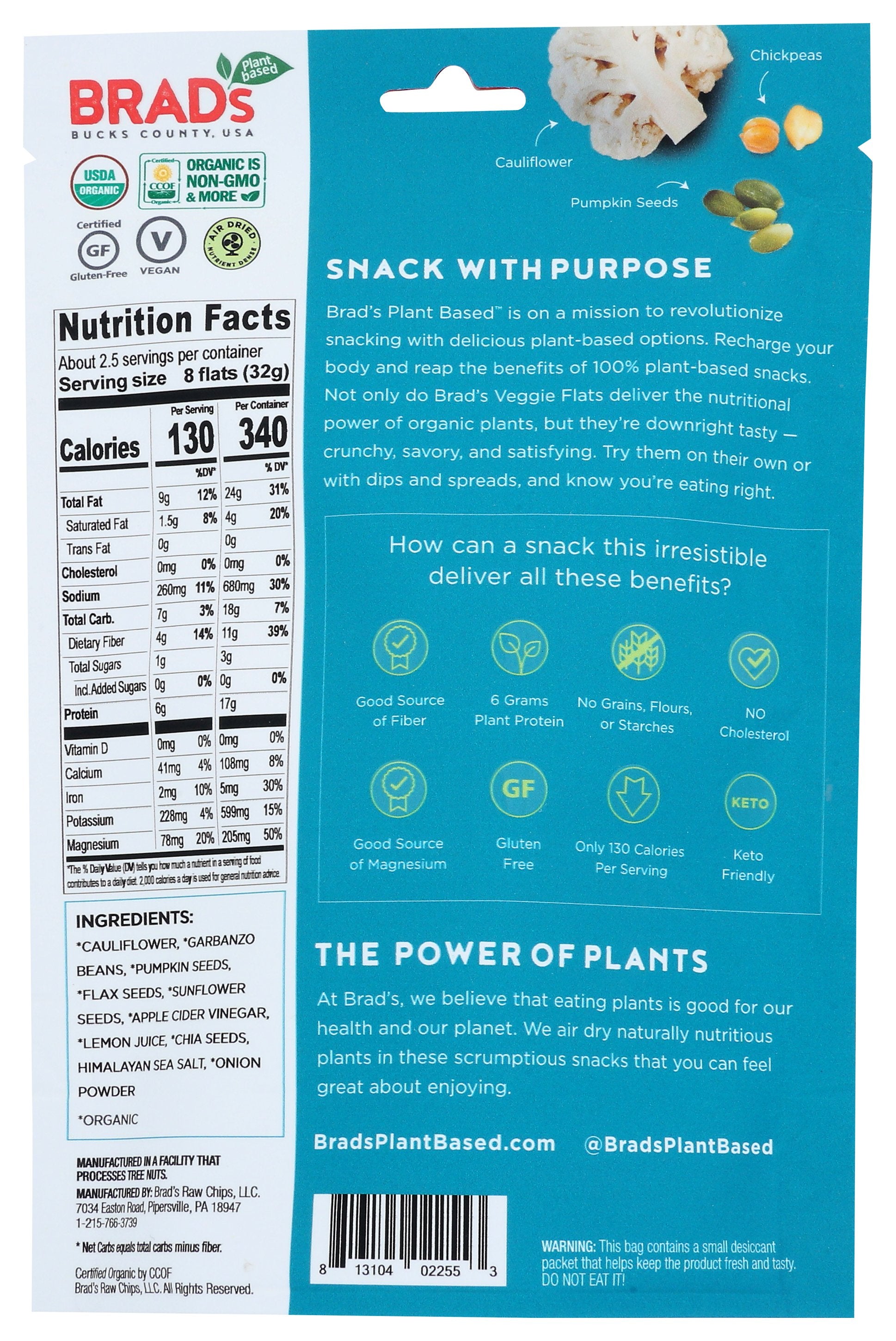 BRADS PLANT BASED FLATS VEG CAULIFLWR SSLT - Case of 12