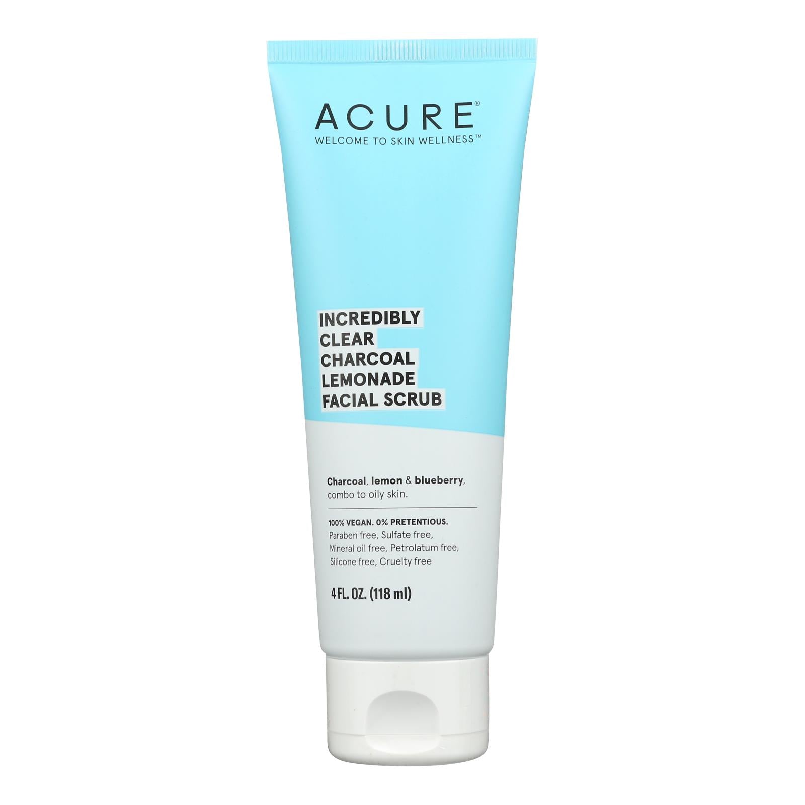 Acure - Charcoal Lemonade Facial Scrub - Incredibly Clear - 4 Fl Oz.