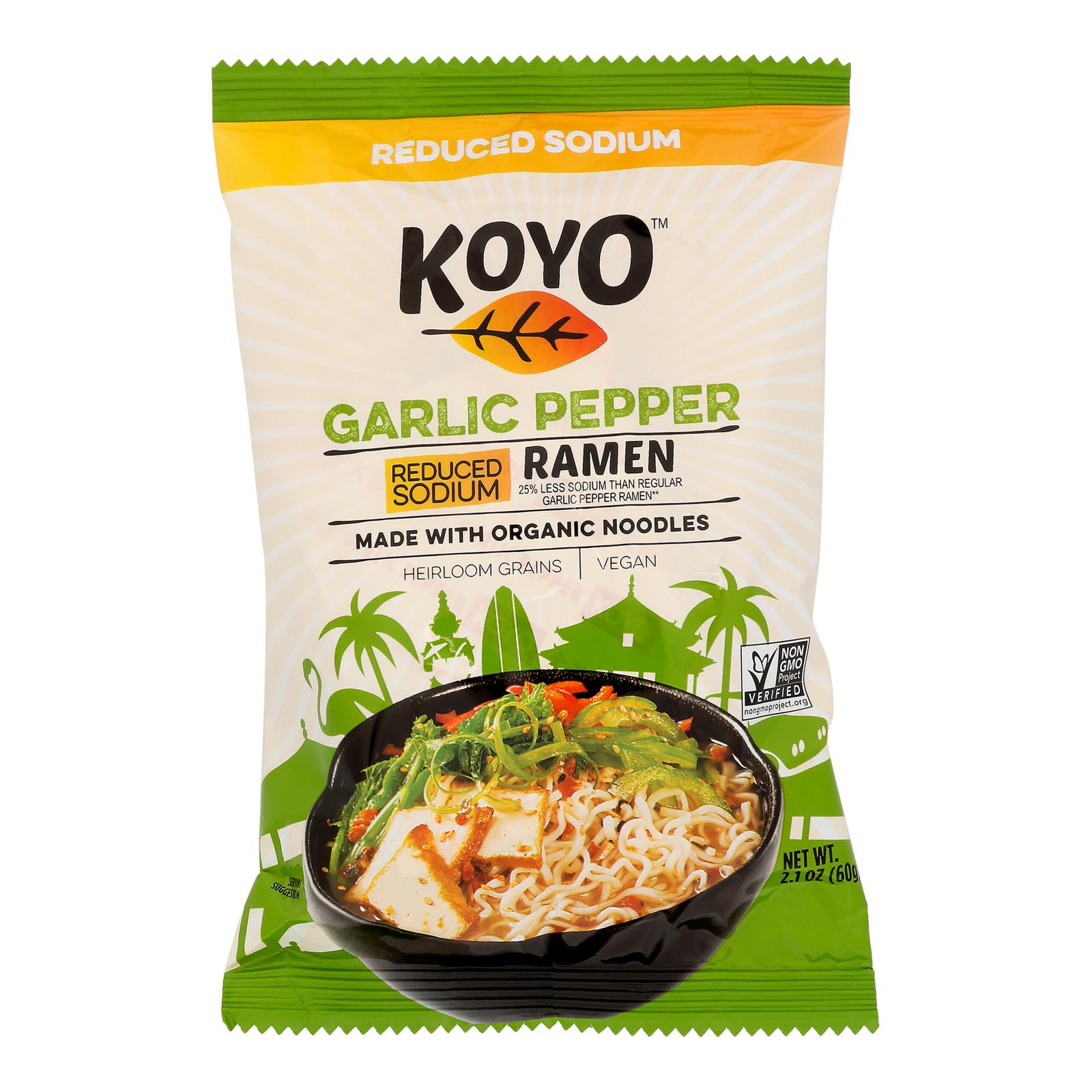 Koyo Garlic Pepper Reduced Sodium Ramen - Case of 12 - 2.1 OZ