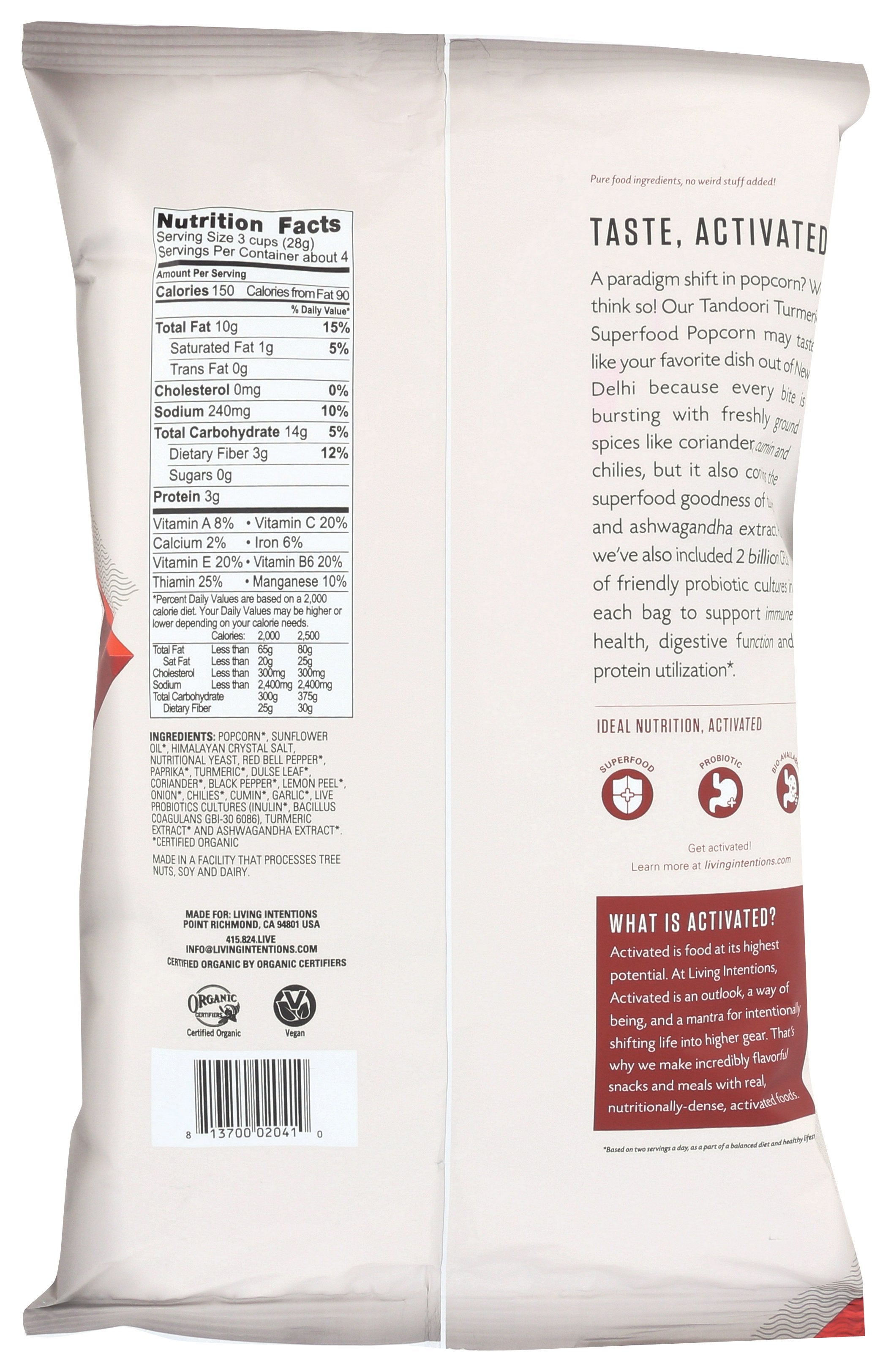 LIVING INTENTIONS POPCORN TANDOORI TURMERIC - Case of 12