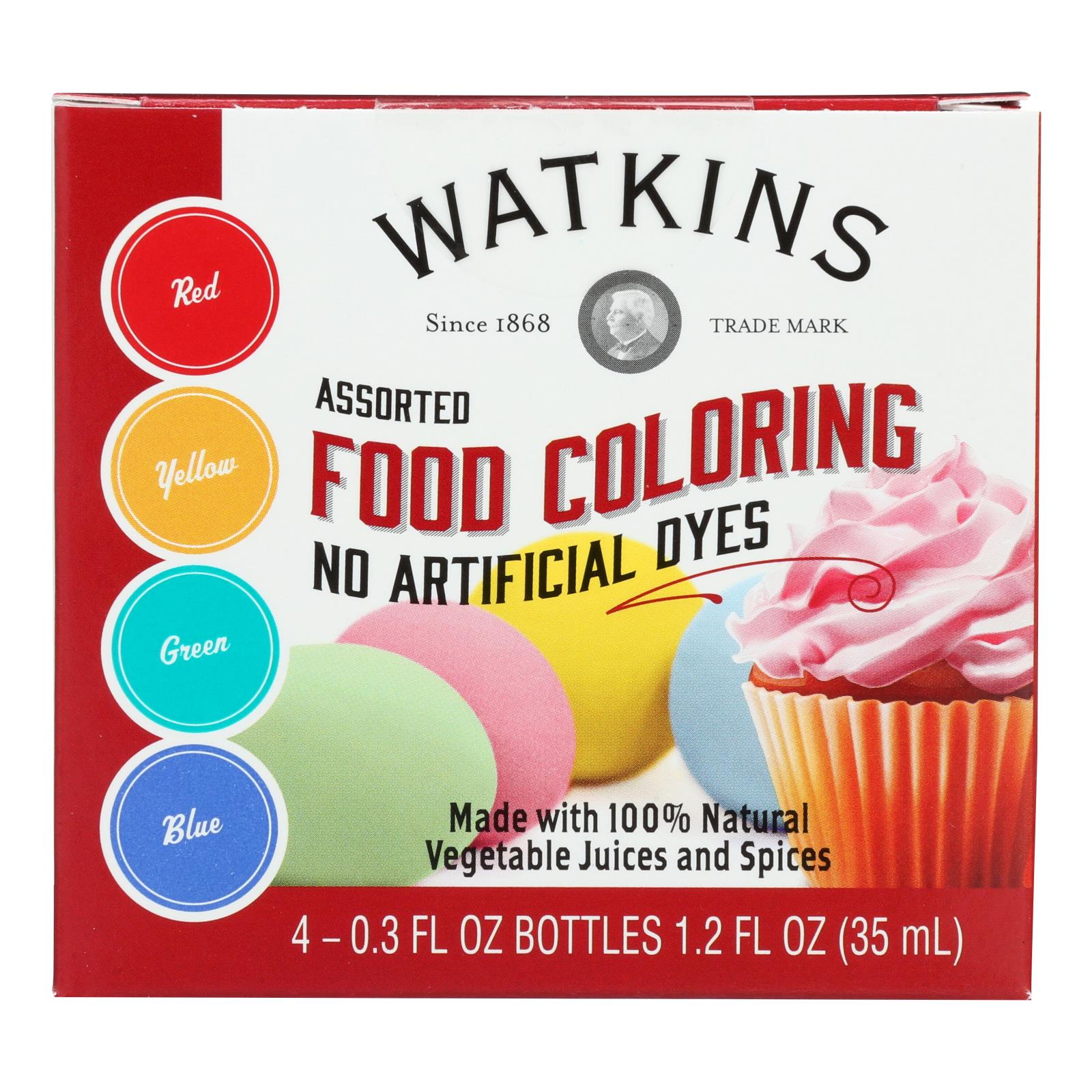 J.R. Watkins Food Coloring - Assorted - Case of 6 - 4 Count