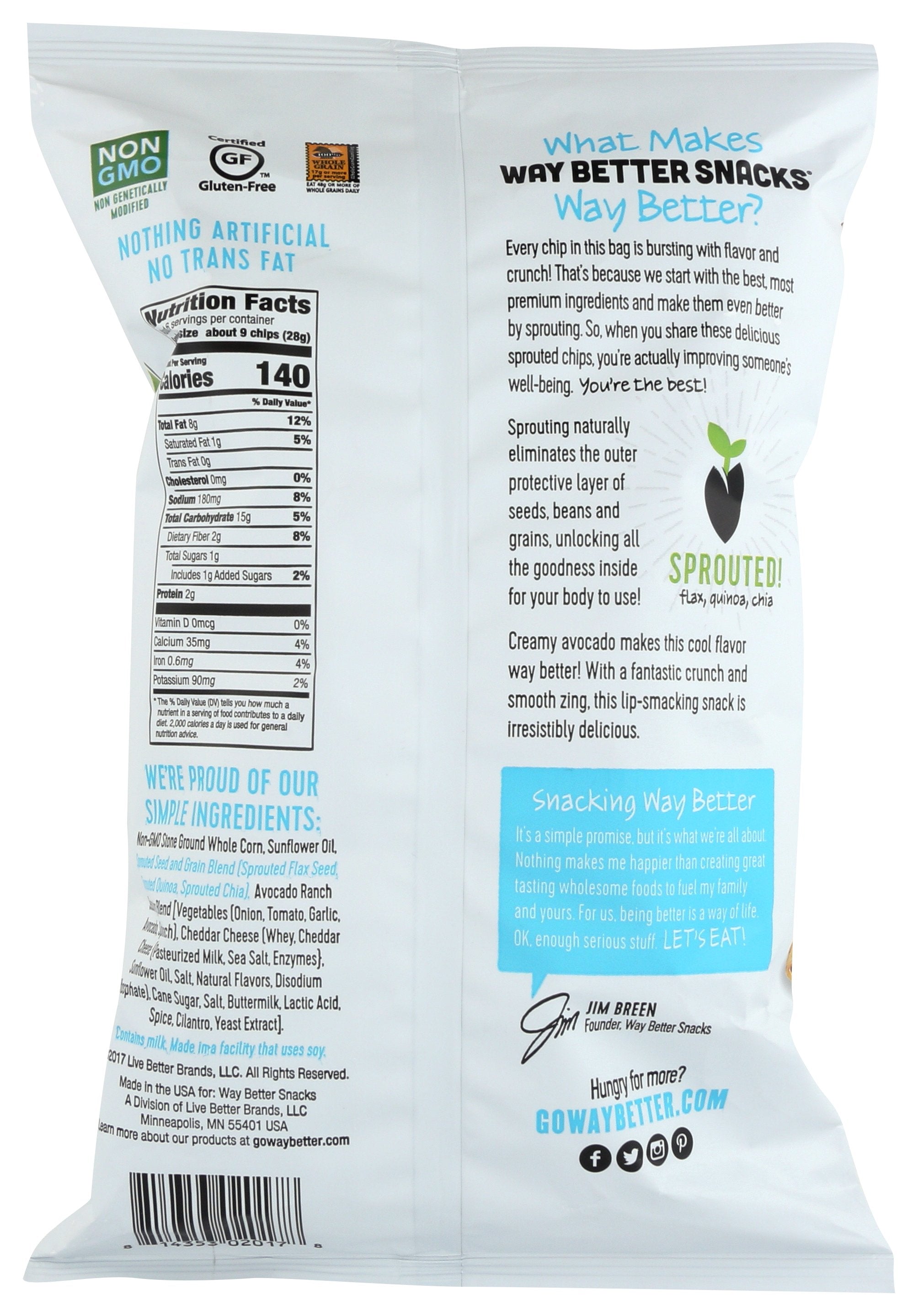 WAY BETTER SNACKS CHIP TORTILLA AVCDO RNCH - Case of 12