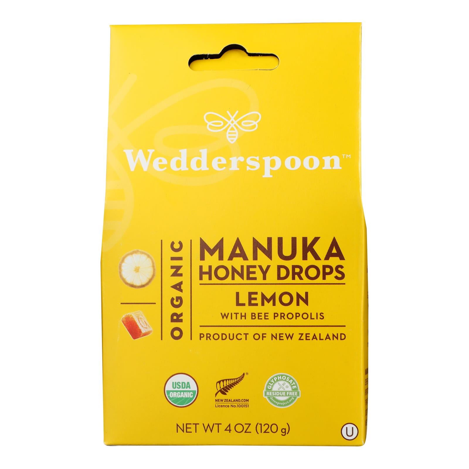 Wedderspoon Drops - Organic - Manuka - 15+ - Lemon - 4 Oz