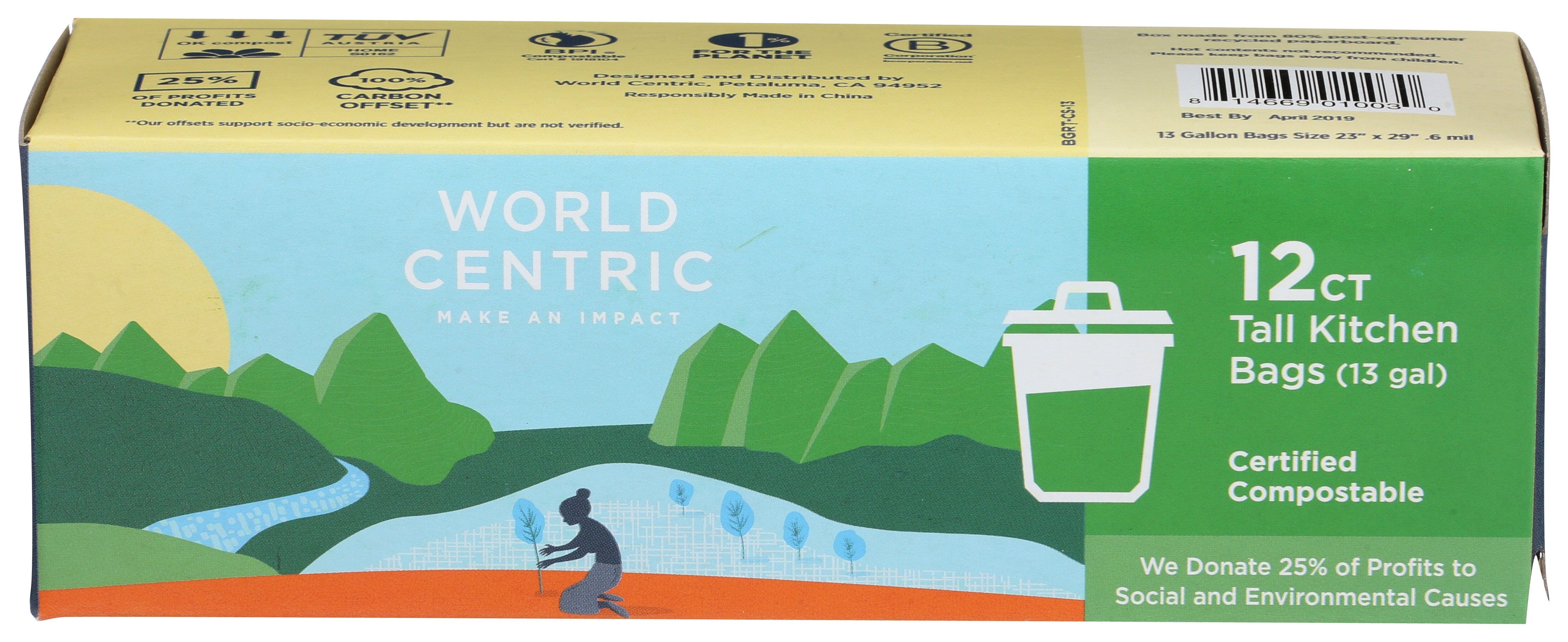 WORLD CENTRIC BAG KITCHEN WASTE 13GAL - Case of 12