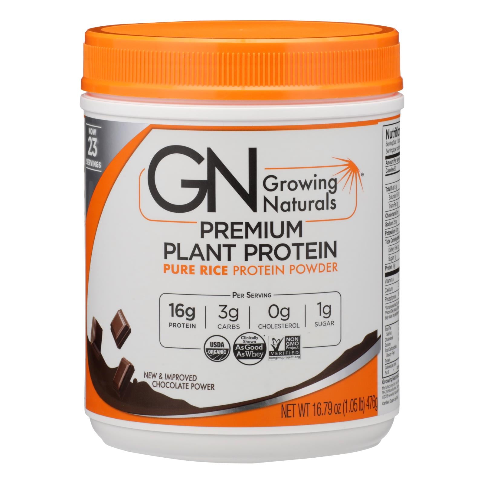 Growing Naturals Organic Rice Protein Powder, Chocolate  - 1 Each - 16.79 OZ
