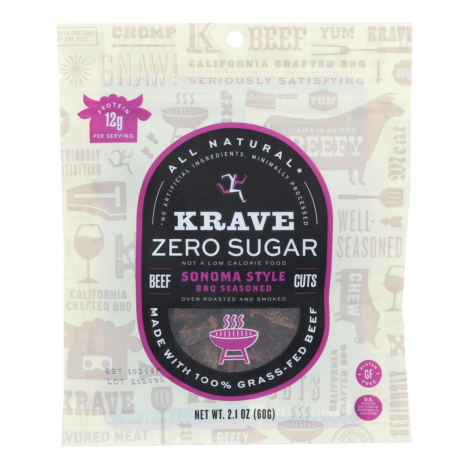 Krave - Beef Jerky Sugar Free Sonoma Bbq - Case Of 8-2.1 Oz