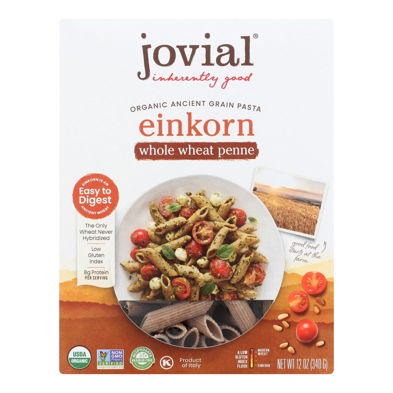 Jovial - Pasta - Organic - Whole Grain Einkorn - Penne Rigate - 12 Oz - Case Of 12