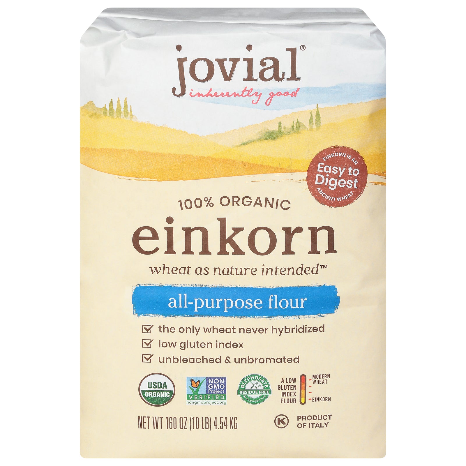 Jovial 100% Organic Einkorn All-Purpose Flour - Case of 2 - 10 LB