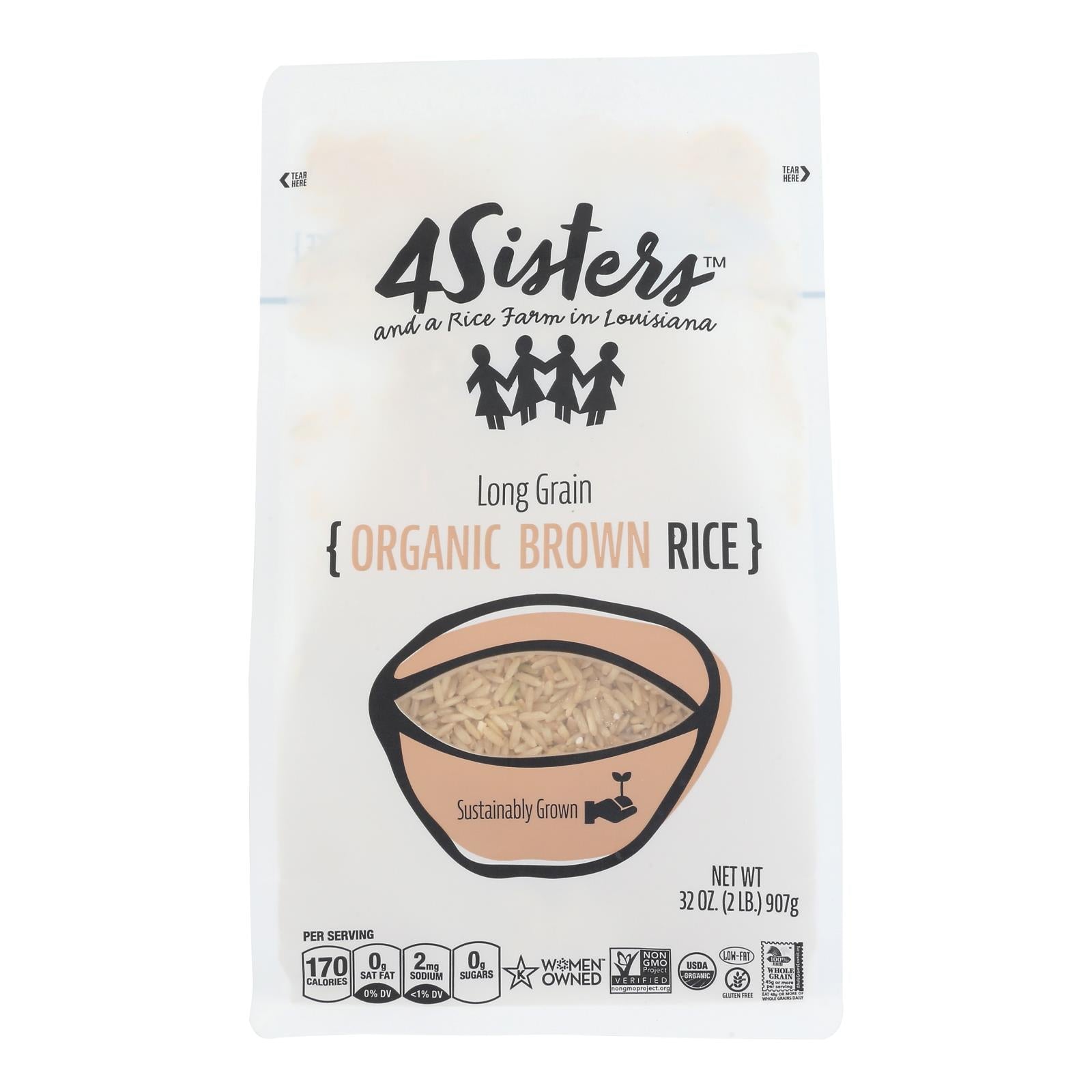 4 Sisters - Rice Og2 Brown Long Grain - CS of 6-2 LB