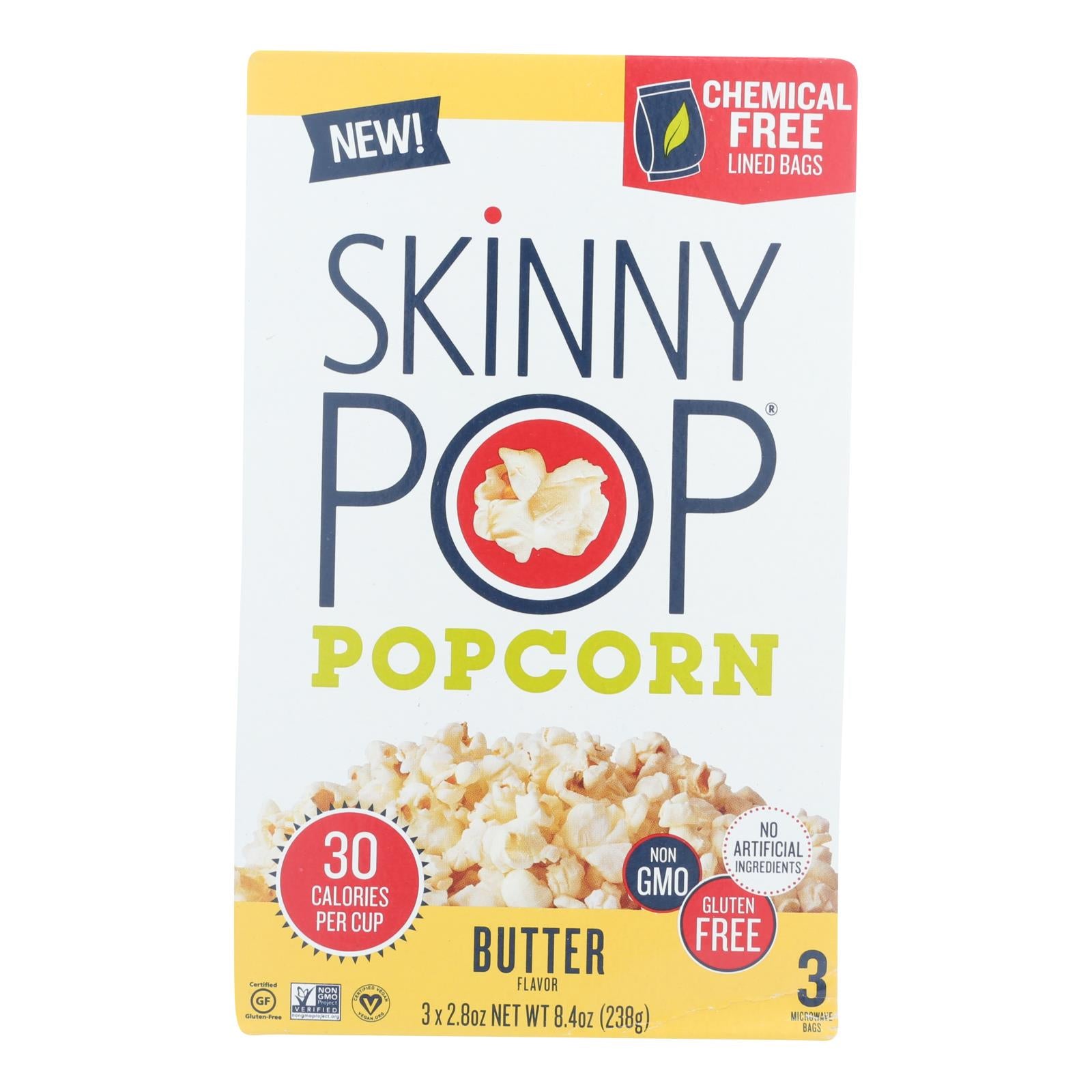 Skinnypop Popcorn - Popcorn Micro Butter 3pk - Case of 12 - 3/2.8 OZ