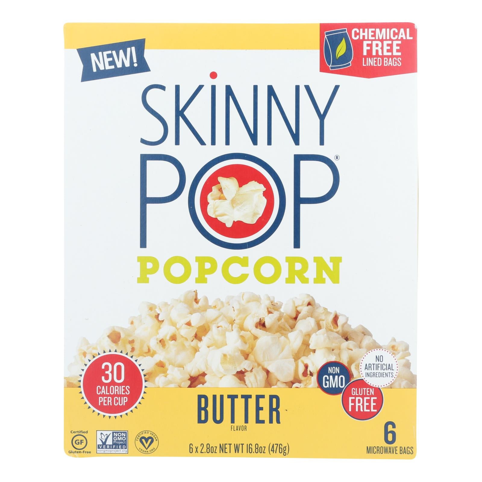 Skinnypop Popcorn - Popcorn Micro Butter - Case of 6 - 6/2.8 OZ
