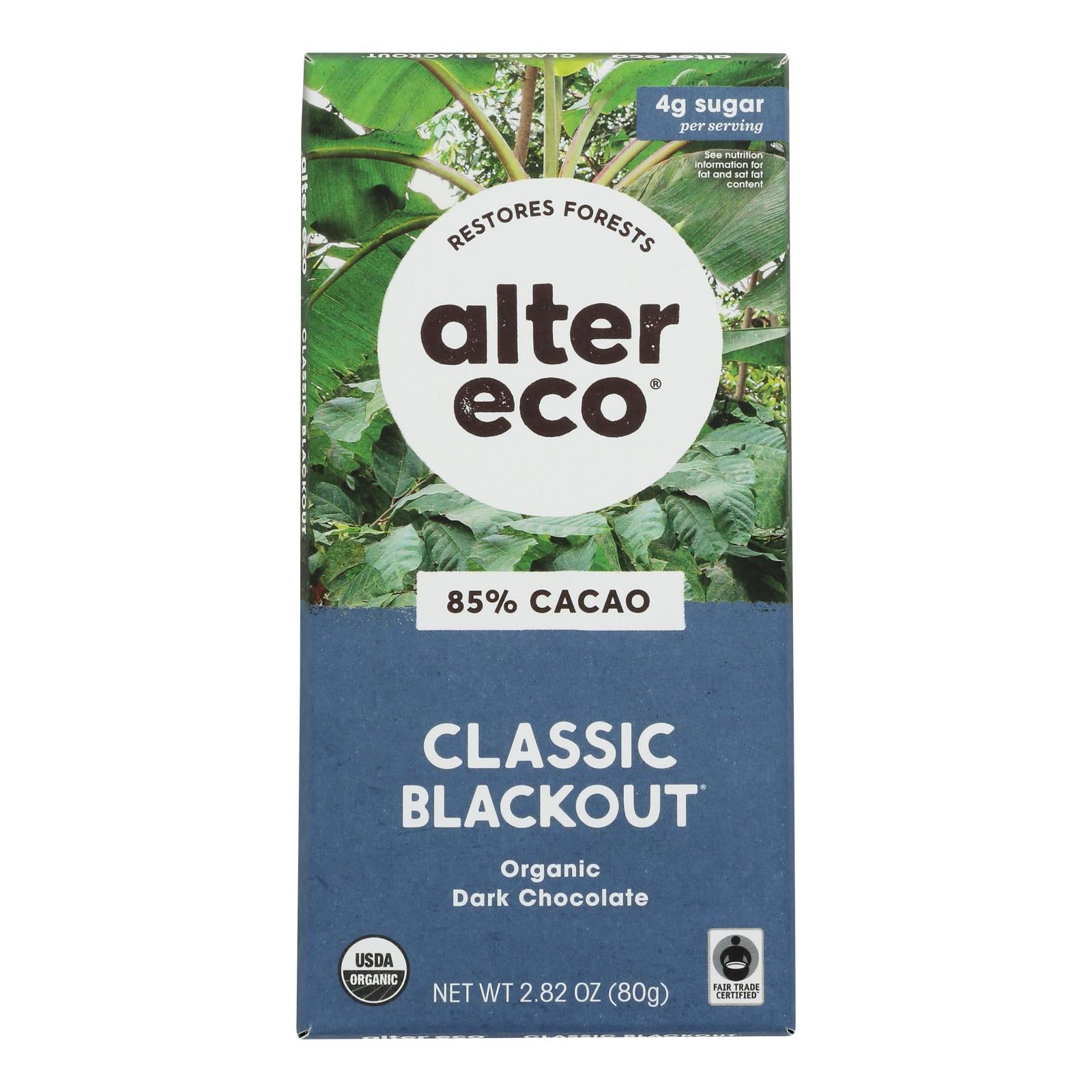 Alter Eco Americas Organic Chocolate Bar - Dark Blackout - 2.82 oz Bars - Case of 12
