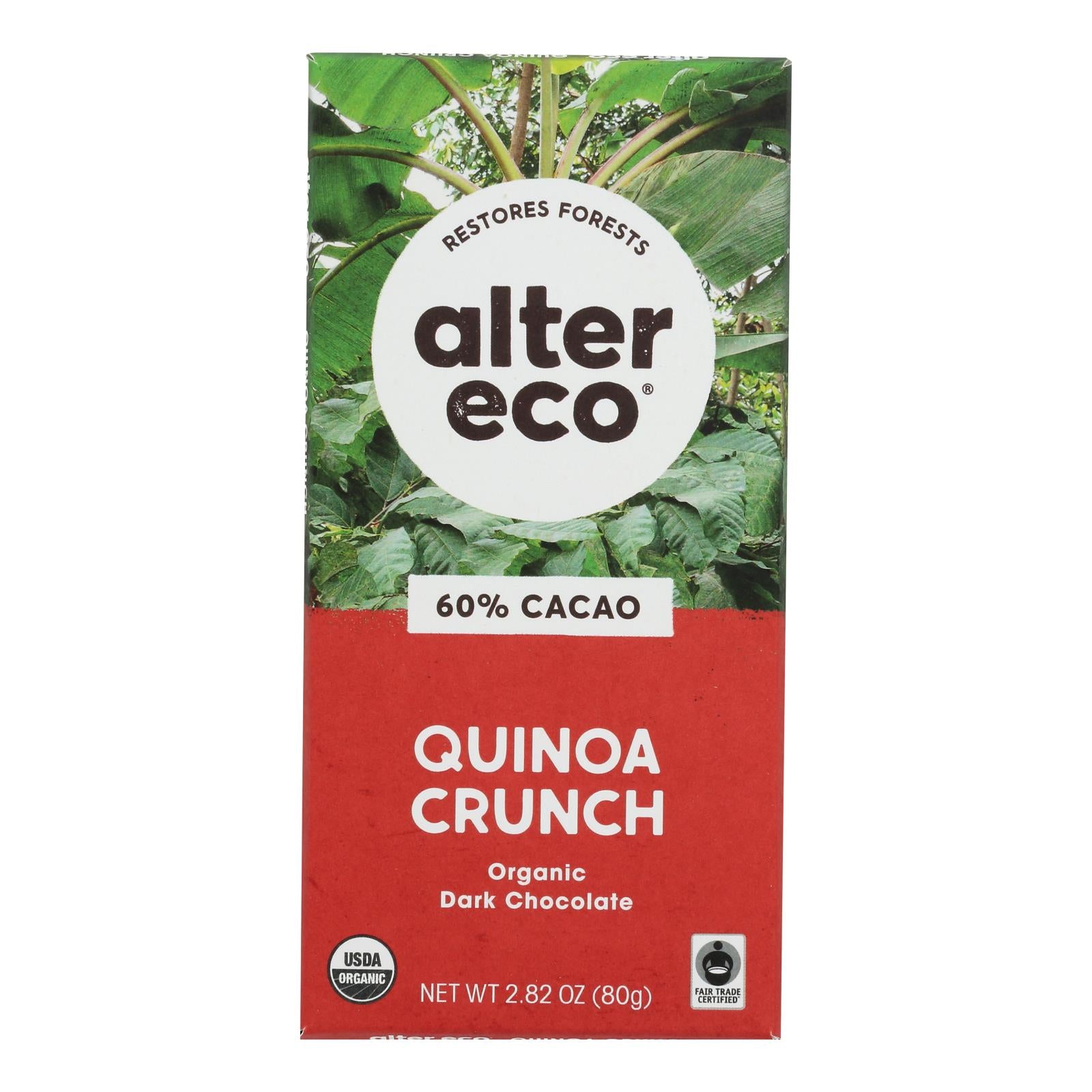 Alter Eco Americas Organic Chocolate Bar - Dark Quinoa - 2.82 oz Bars - Case of 12