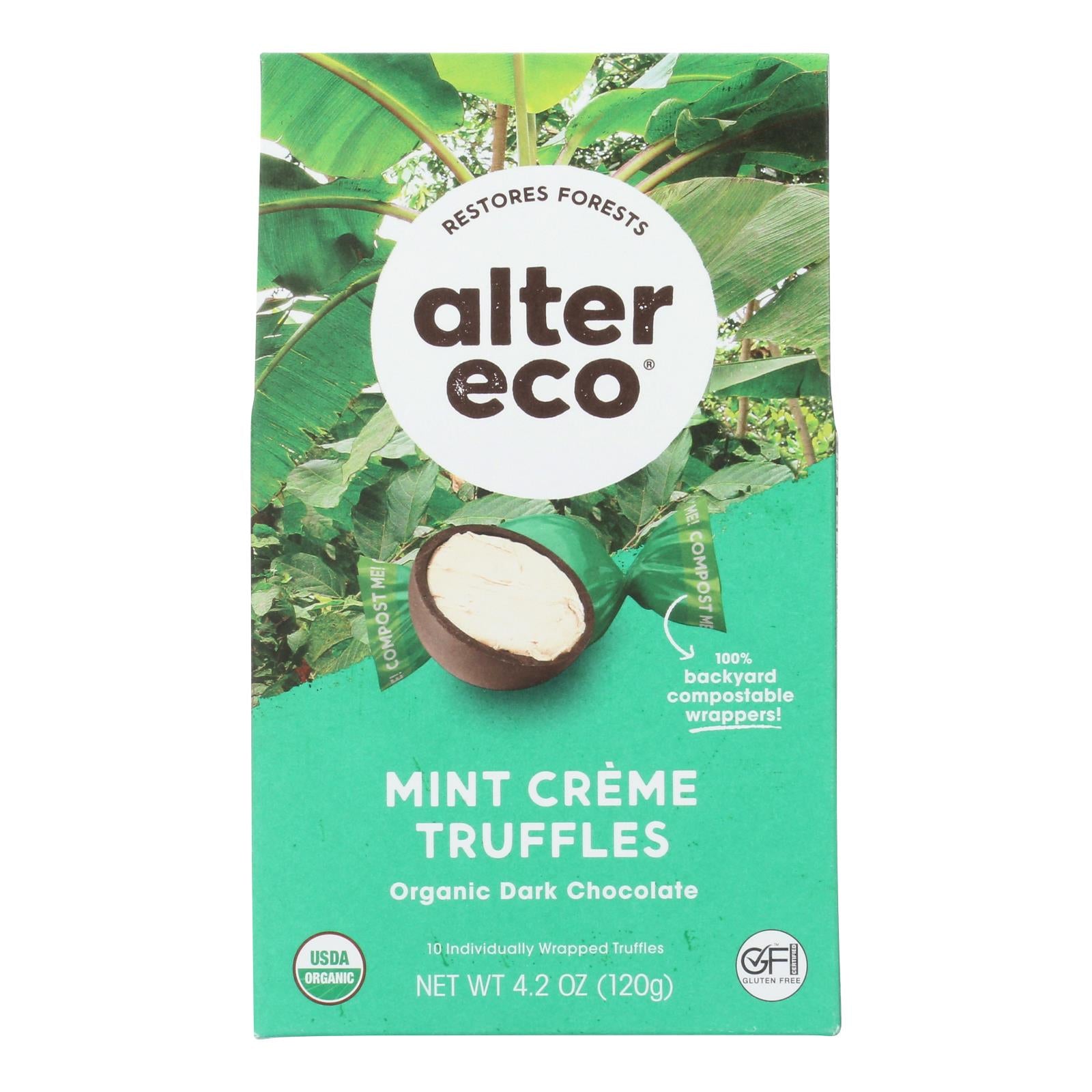 Alter Eco Americas Dark Chocolate Truffles - Mint Creme - Case of 8 - 4.2 oz.
