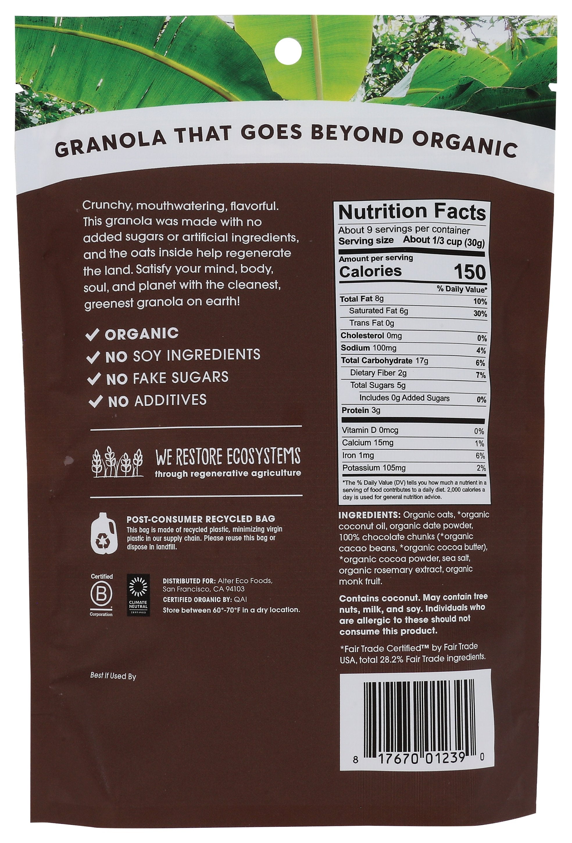 ALTER ECO GRANOLA DARK CHOCOLATE - Case of 6