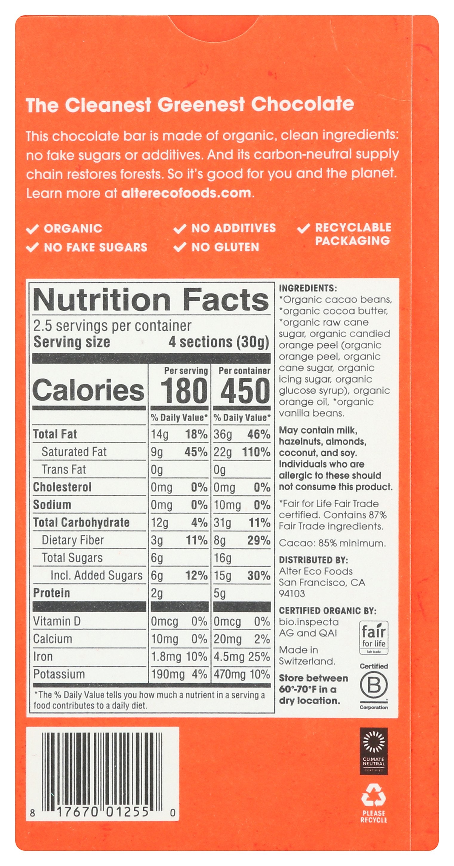 ALTER ECO BAR CHOC BLKOUT ORANGE - Case of 12