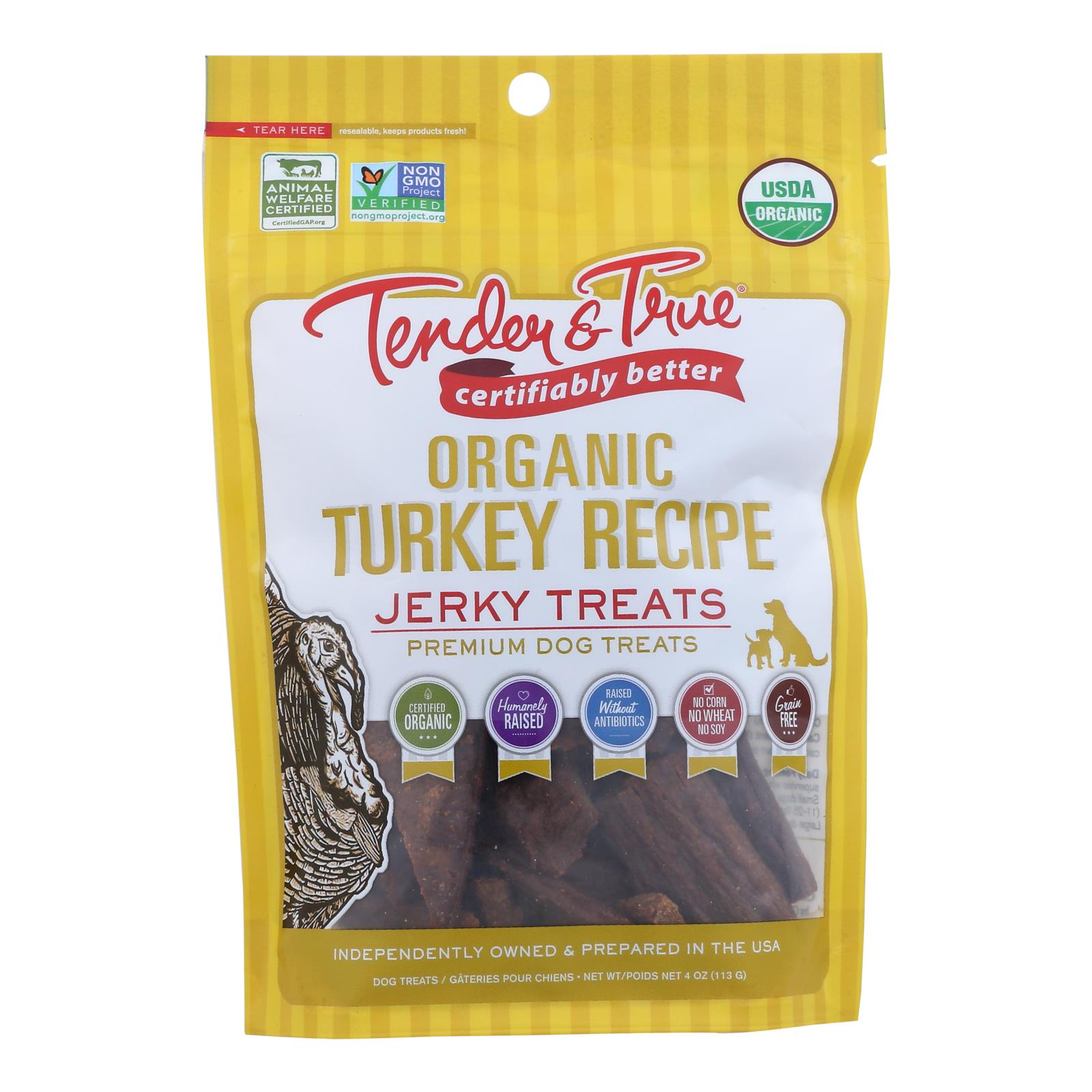 Tender & True Organic Turkey Jerky Dog Treats  - Case of 10 - 4 OZ