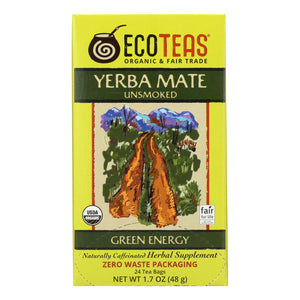 Ecoteas Organic Yerba Mate Unsmoked Green Energy Tea Bags - Case Of 6 - 24 Bags