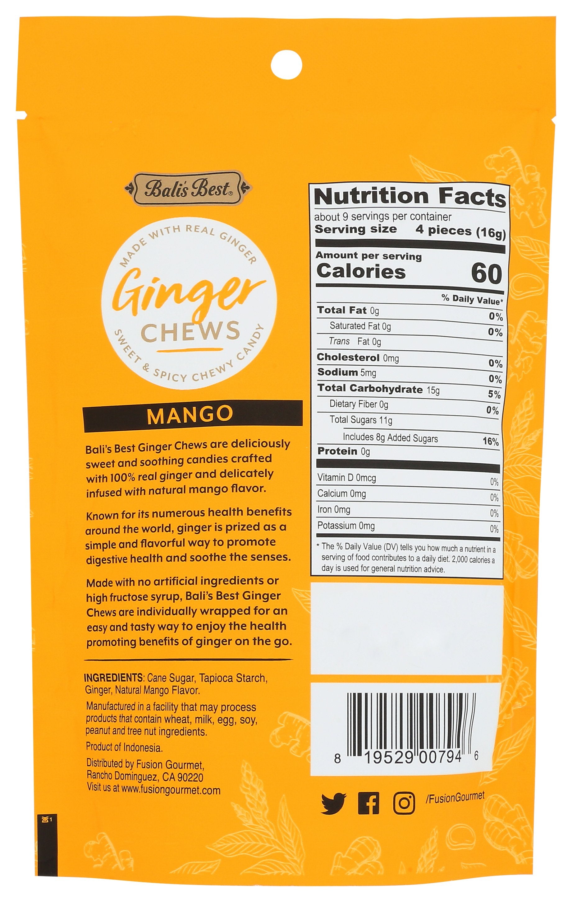 BALIS BEST CHEWS GINGER TROP MANGO - Case of 12