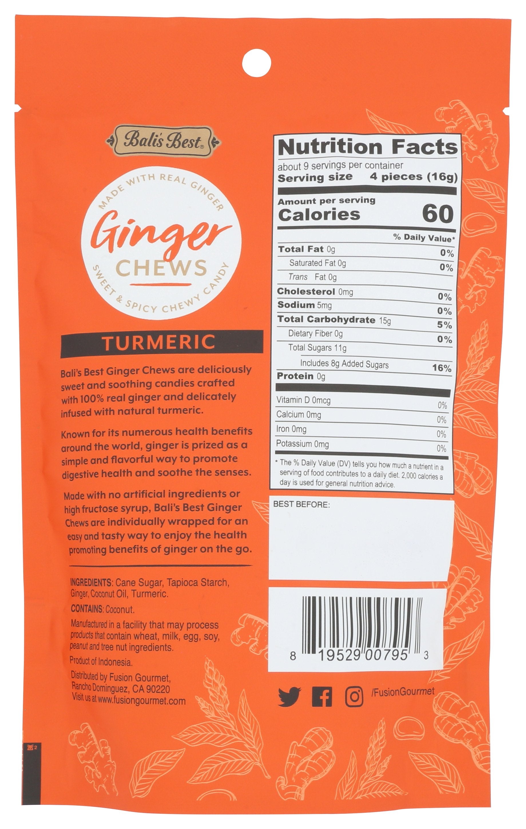BALIS BEST CHEWS GINGER STHN TMERIC - Case of 12