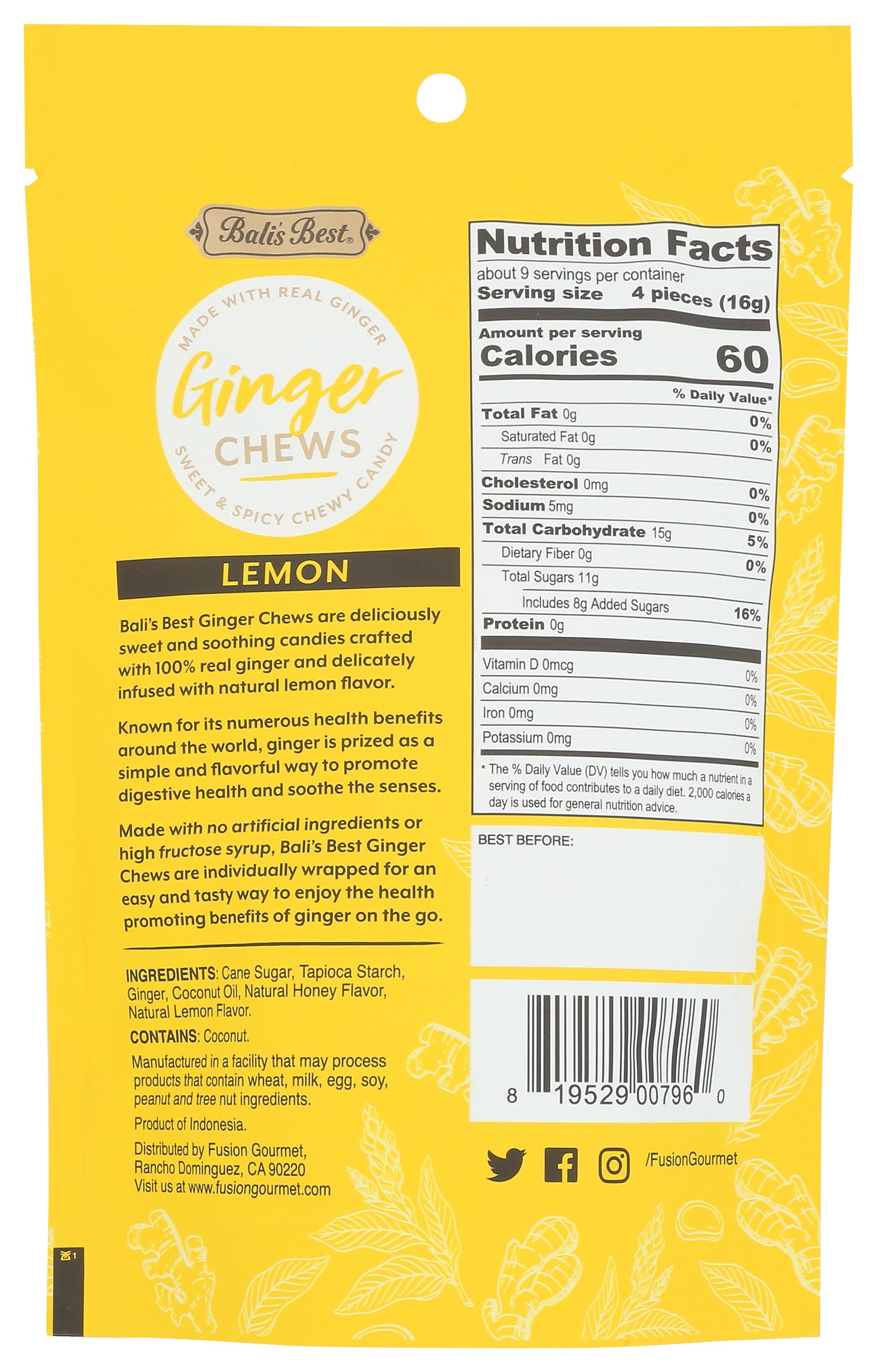 BALIS BEST CHEWS GINGER ZESTY LEMON - Case of 12