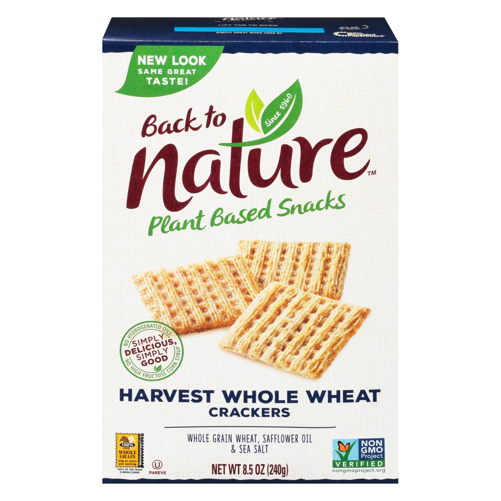 Back To Nature Harvest Whole Wheat Crackers - Whole Wheat Safflower Oil And Sea Salt - Case Of 12 - 8.5 Oz.