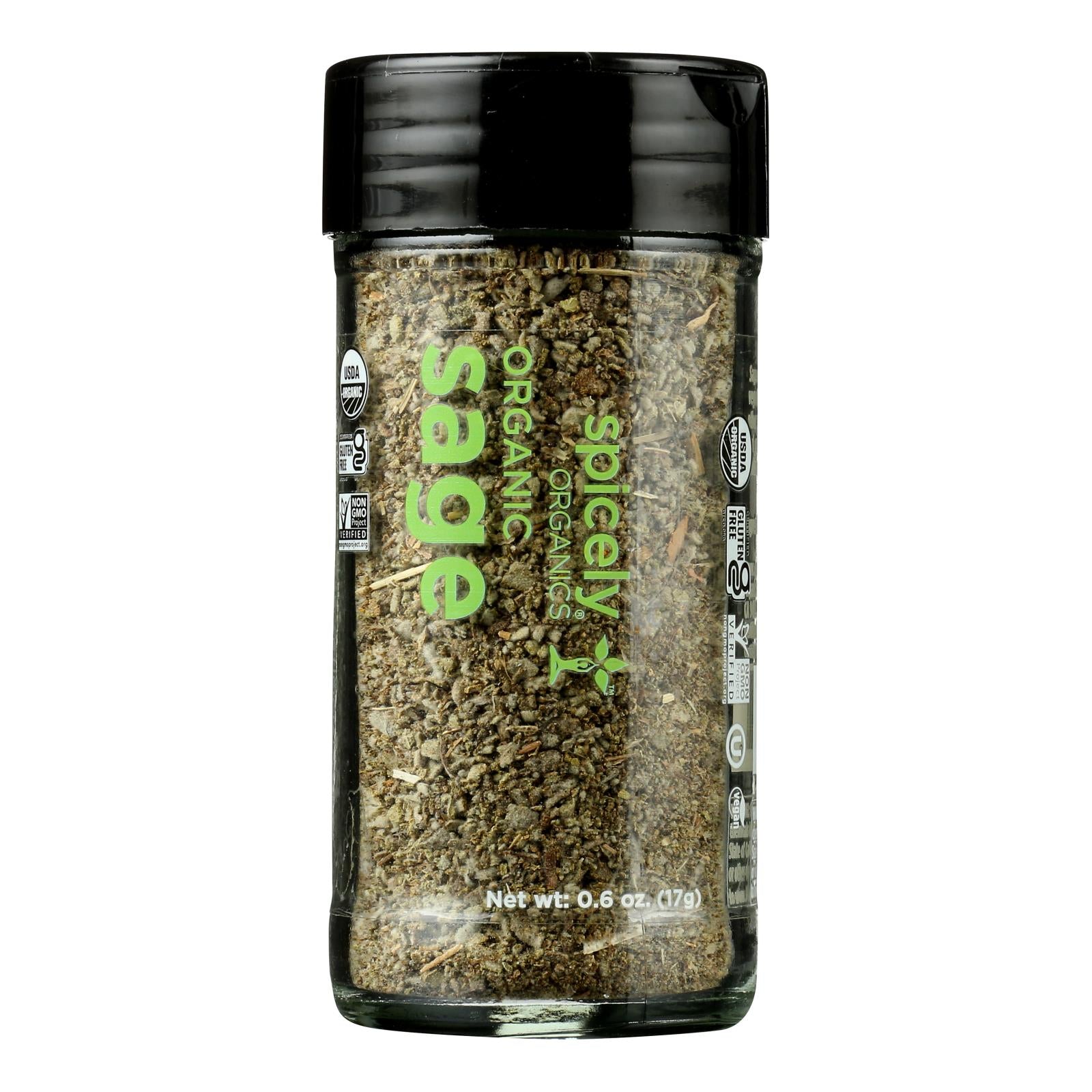 Spicely Organics - Organic Sage - Rubbed - Case Of 3 - 0.4 Oz.