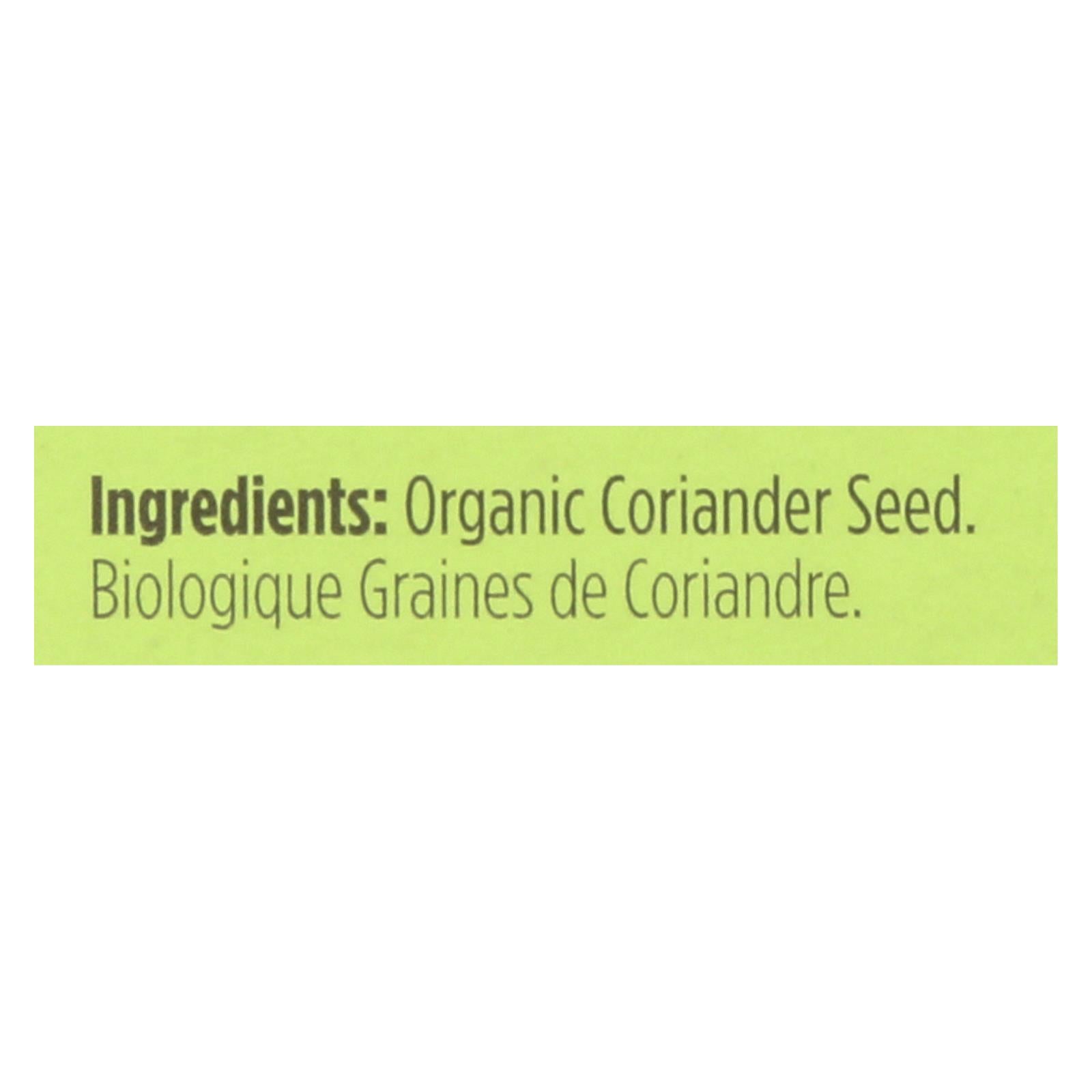 Spicely Organics - Organic Coriander Seed - Case of 6 - 0.3 oz.