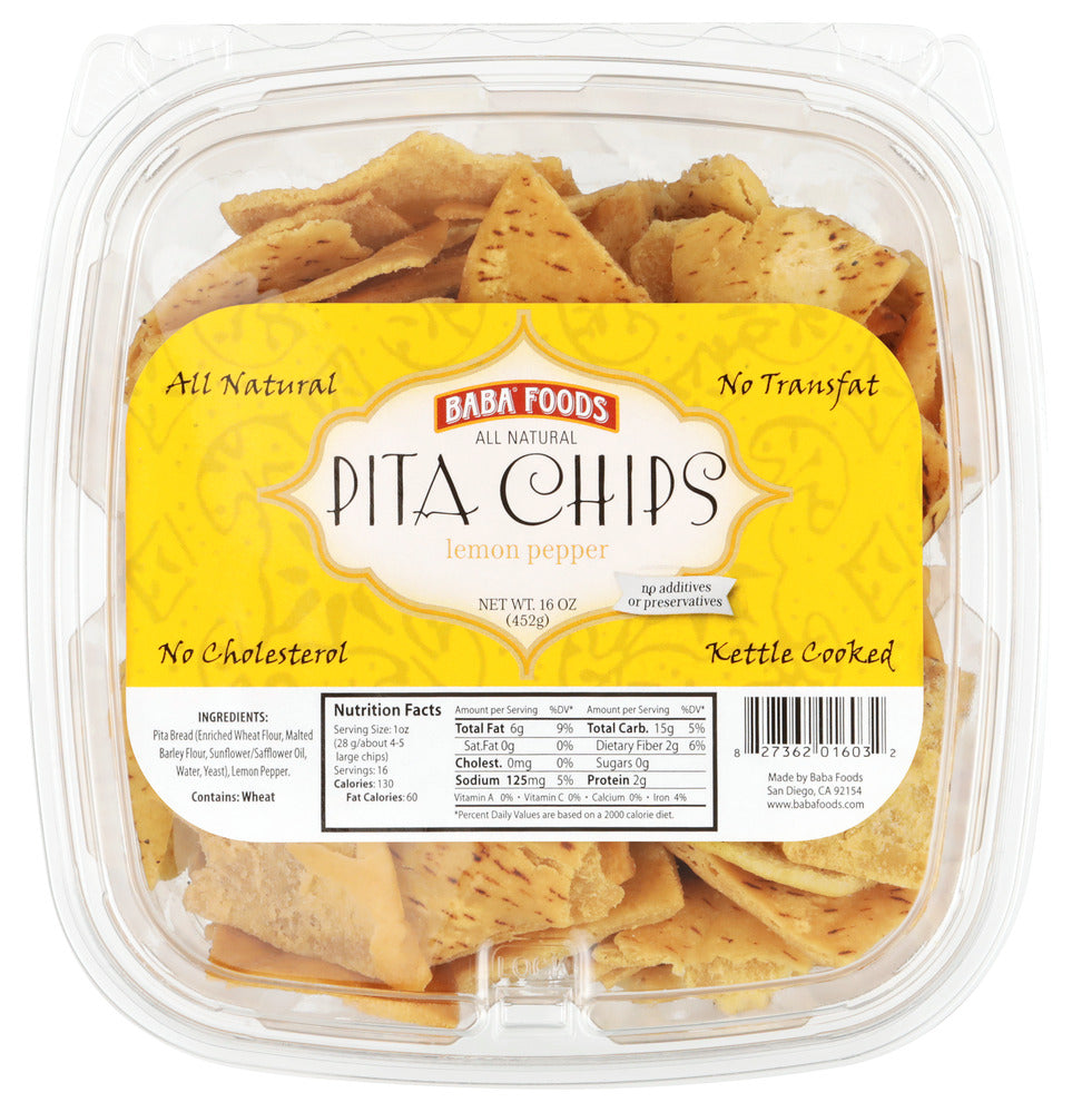 Baba Foods Pita Chips Lemon Pepper - Pack of 8 - 16 oz