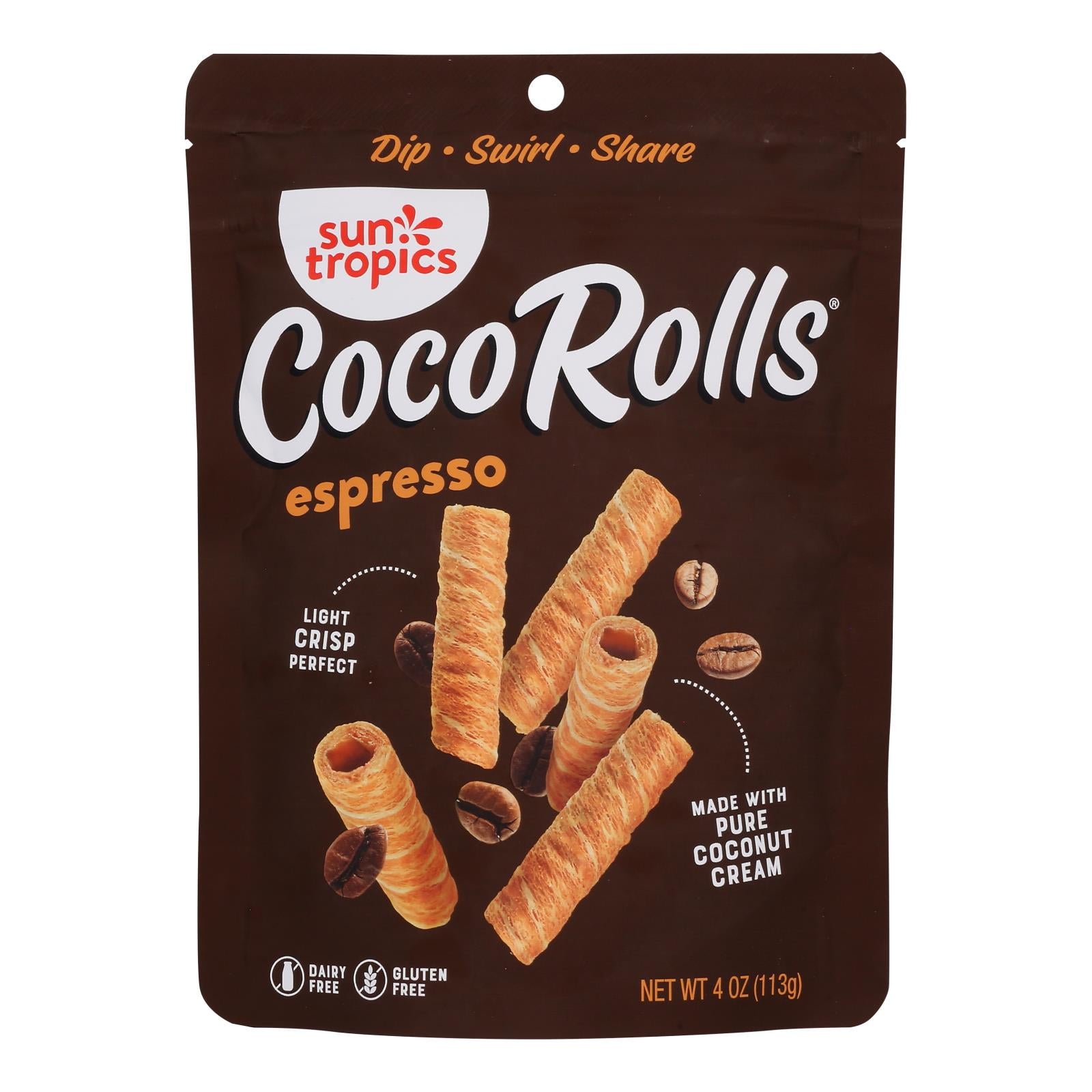 Sun Tropics Coco Rolls Espresso, Rolled Coconut Wafer  - Case Of 12 - 4 Oz