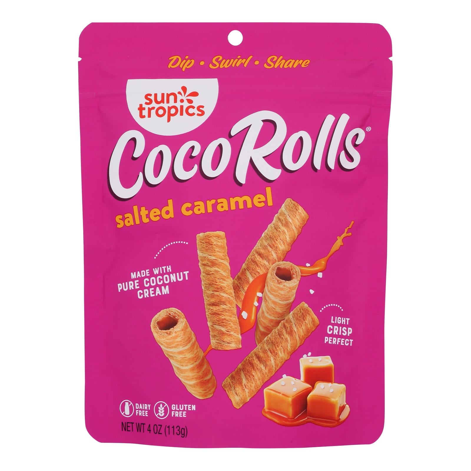 Sun Tropics Coco Rolls Salted Caramel, Rolled Coconut Wafer  - Case Of 12 - 4 Oz