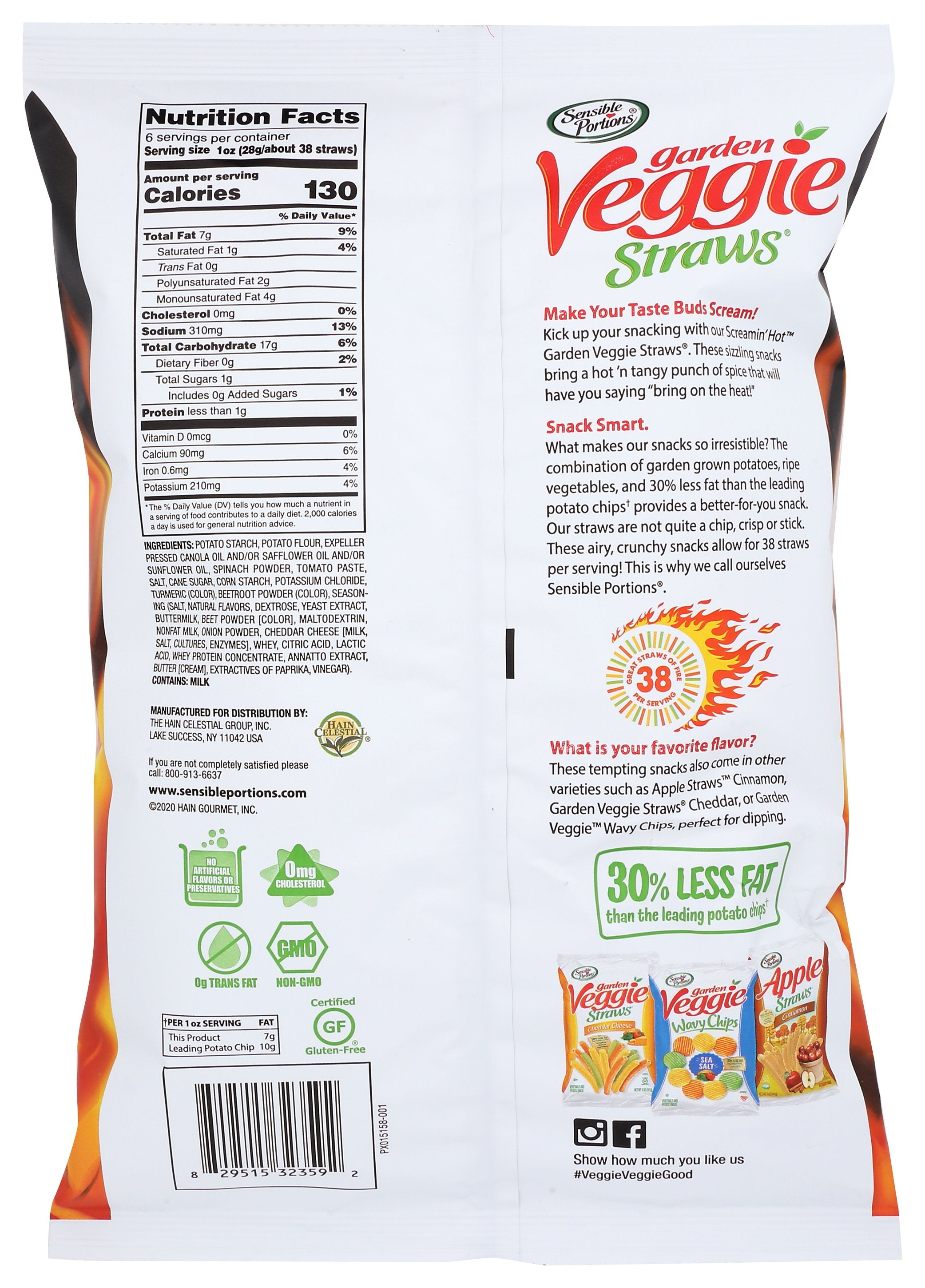 SENSIBLE PORTIONS STRAWS VEGGIE SCRMIN HOT - Case of 6